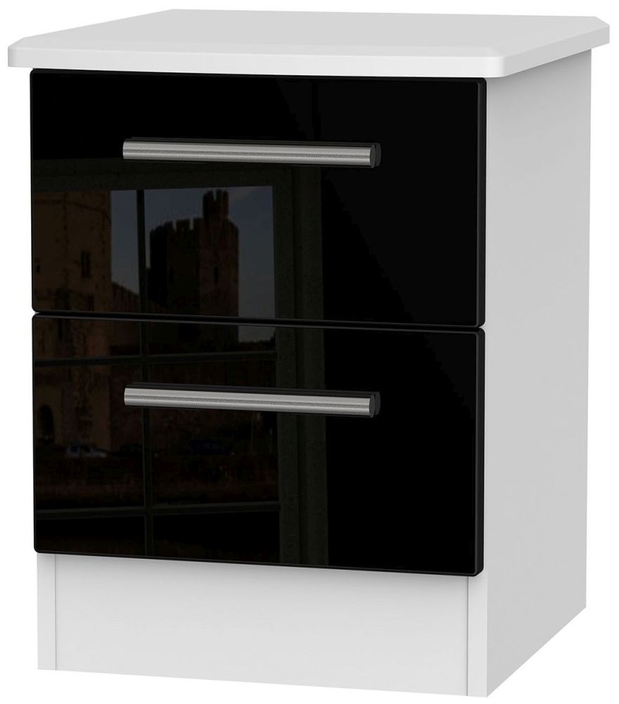 Knightsbridge Bedside Cabinet - 2 Drawer - Black Gloss and White