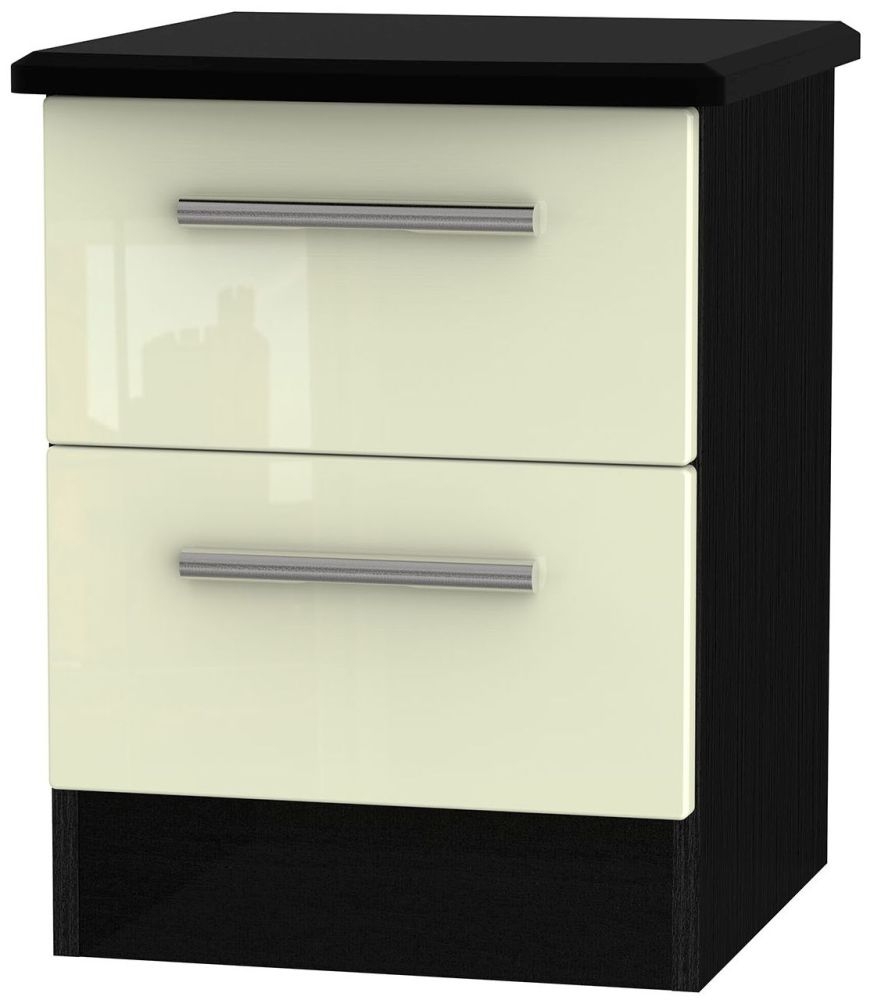 Knightsbridge Bedside Cabinet - 2 Drawer - Cream Gloss and Black