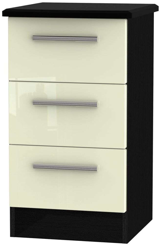 Knightsbridge Bedside Cabinet - 3 Drawer - Cream Gloss and Black