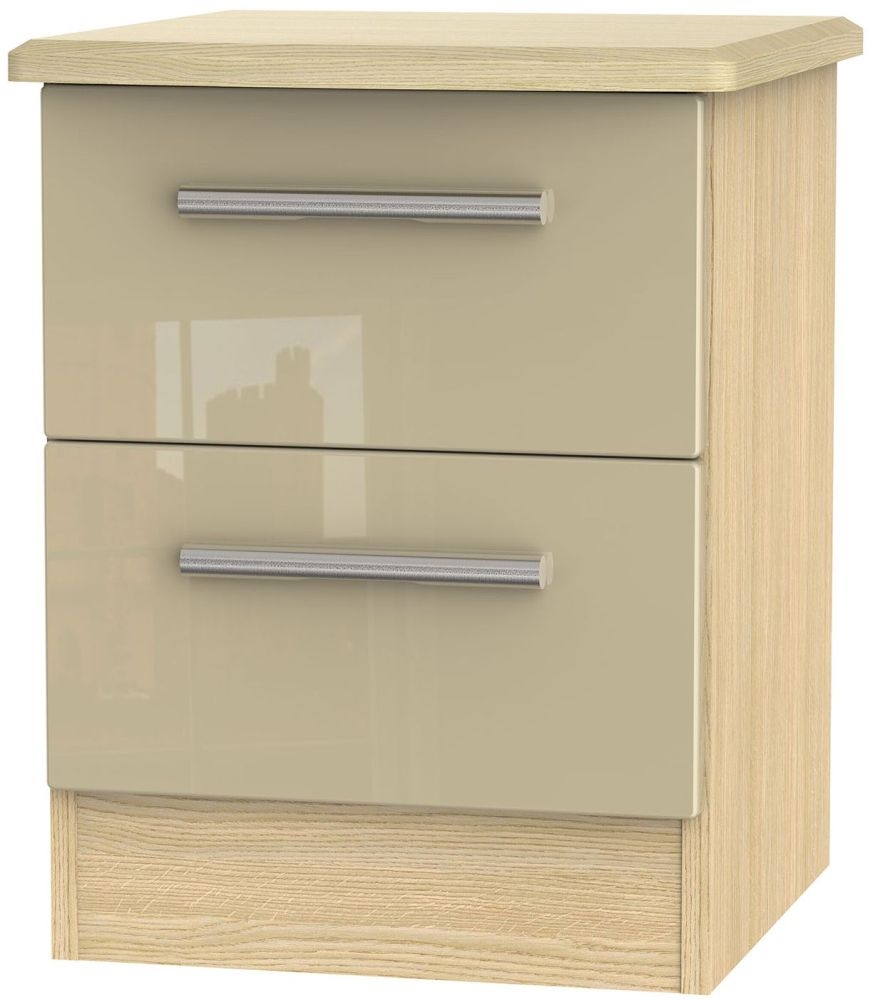 Knightsbridge Bedside Cabinet - 2 Drawer - Mushroom and Light Oak
