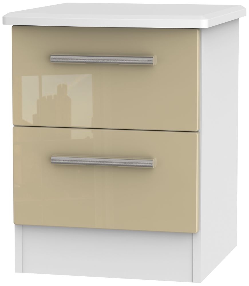 Knightsbridge Bedside Cabinet - 2 Drawer - Mushroom and White