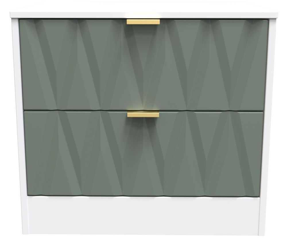 Las Vegas Bedside Cabinet - 2 Drawer - White and Green