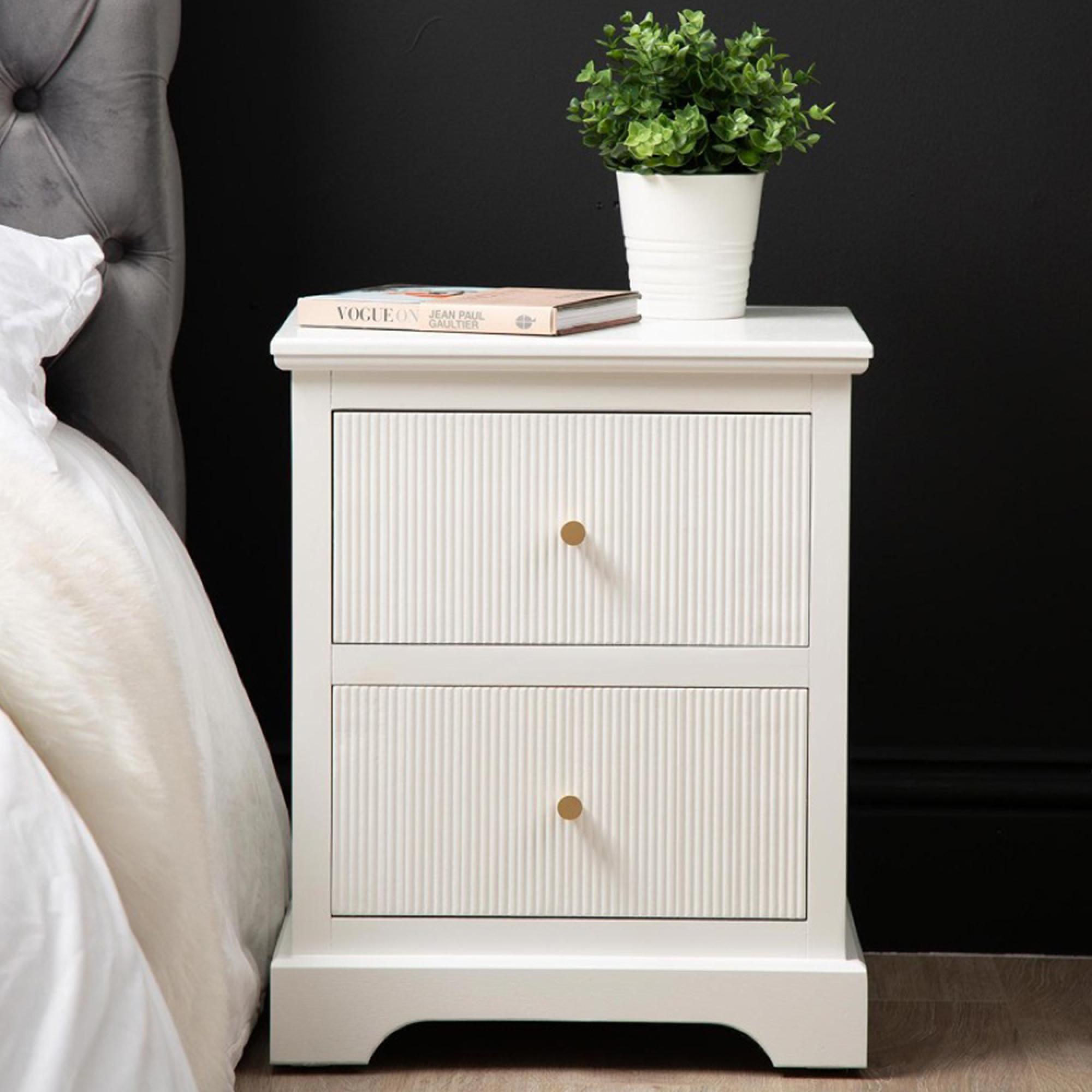 Lindon Bedside Cabinet - 2 Drawer - Frosty White