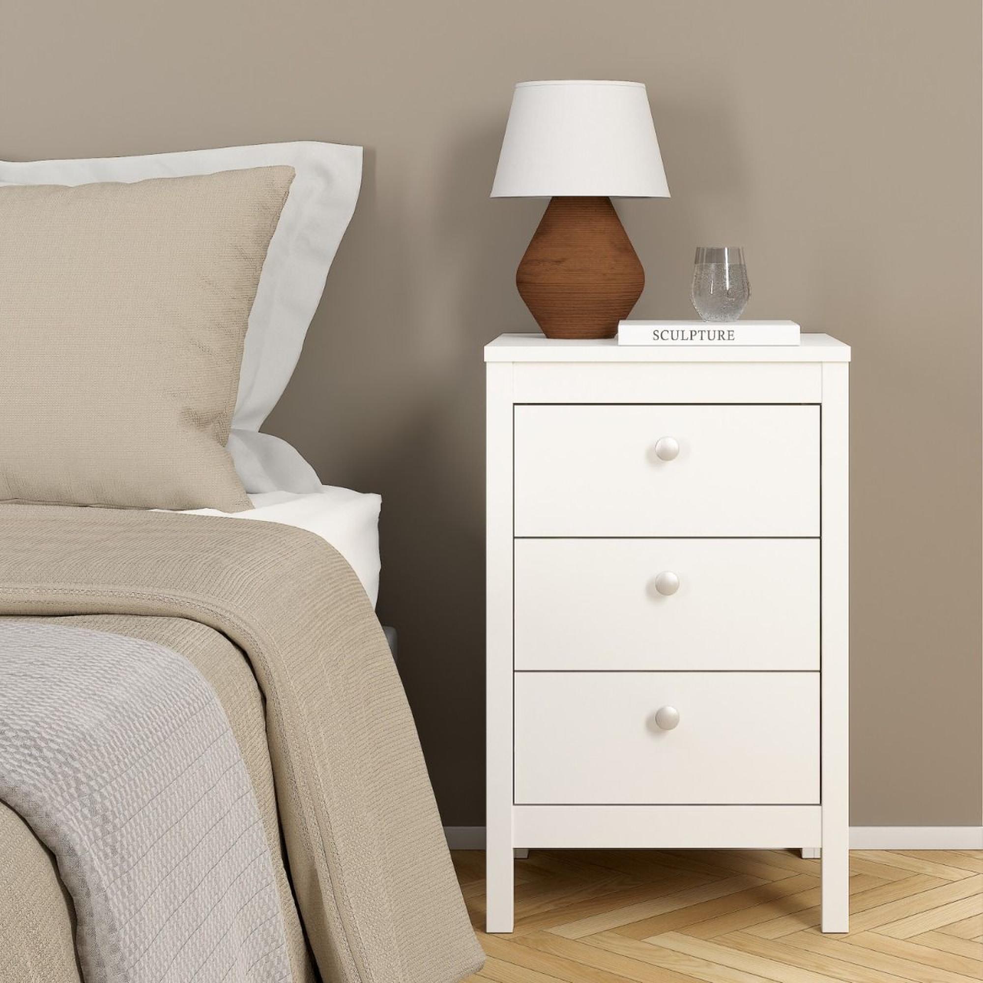 Madrid Bedside Table - 3 Drawer - White