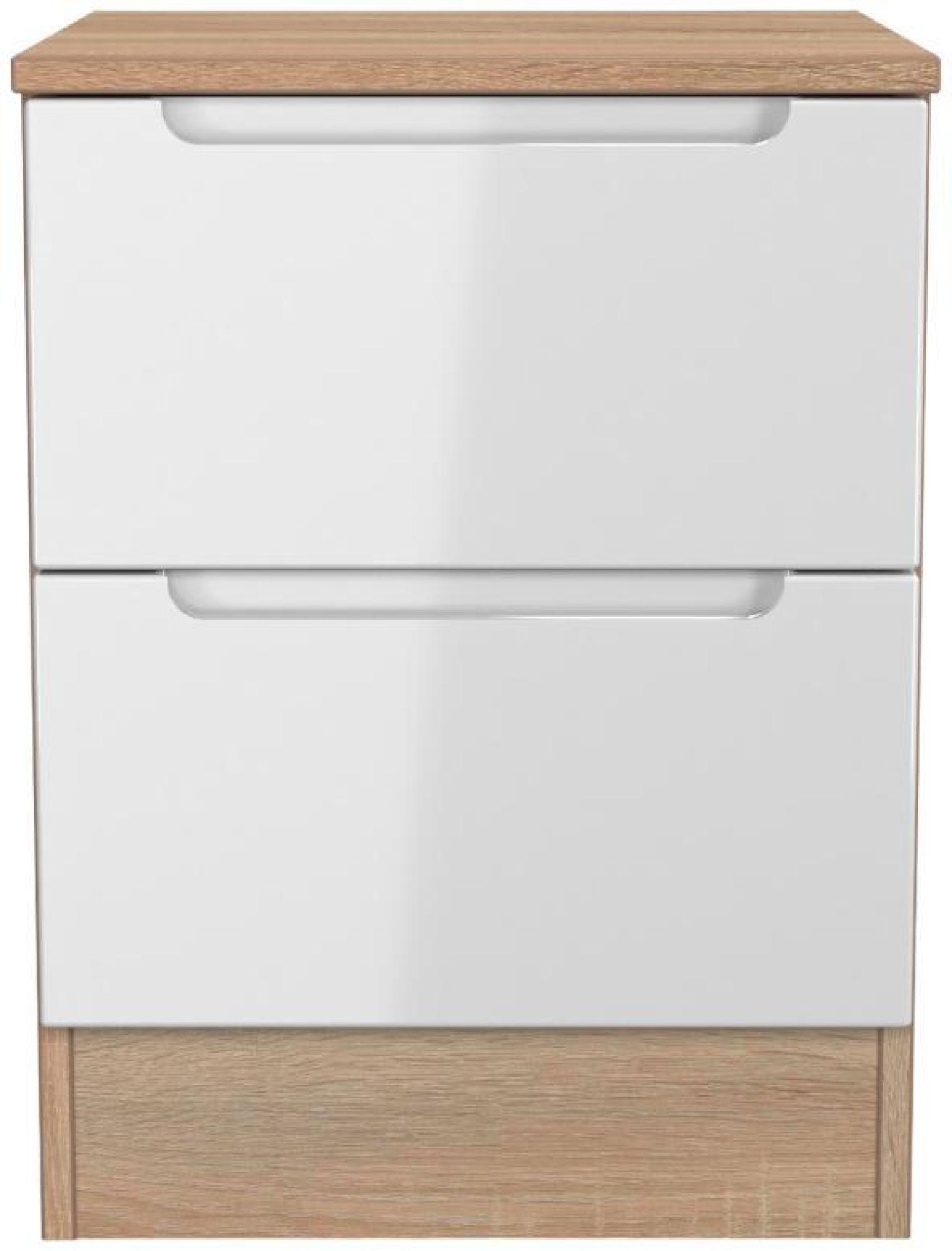 Milan Bedside Cabinet - 2 Drawer - White Gloss and Oak