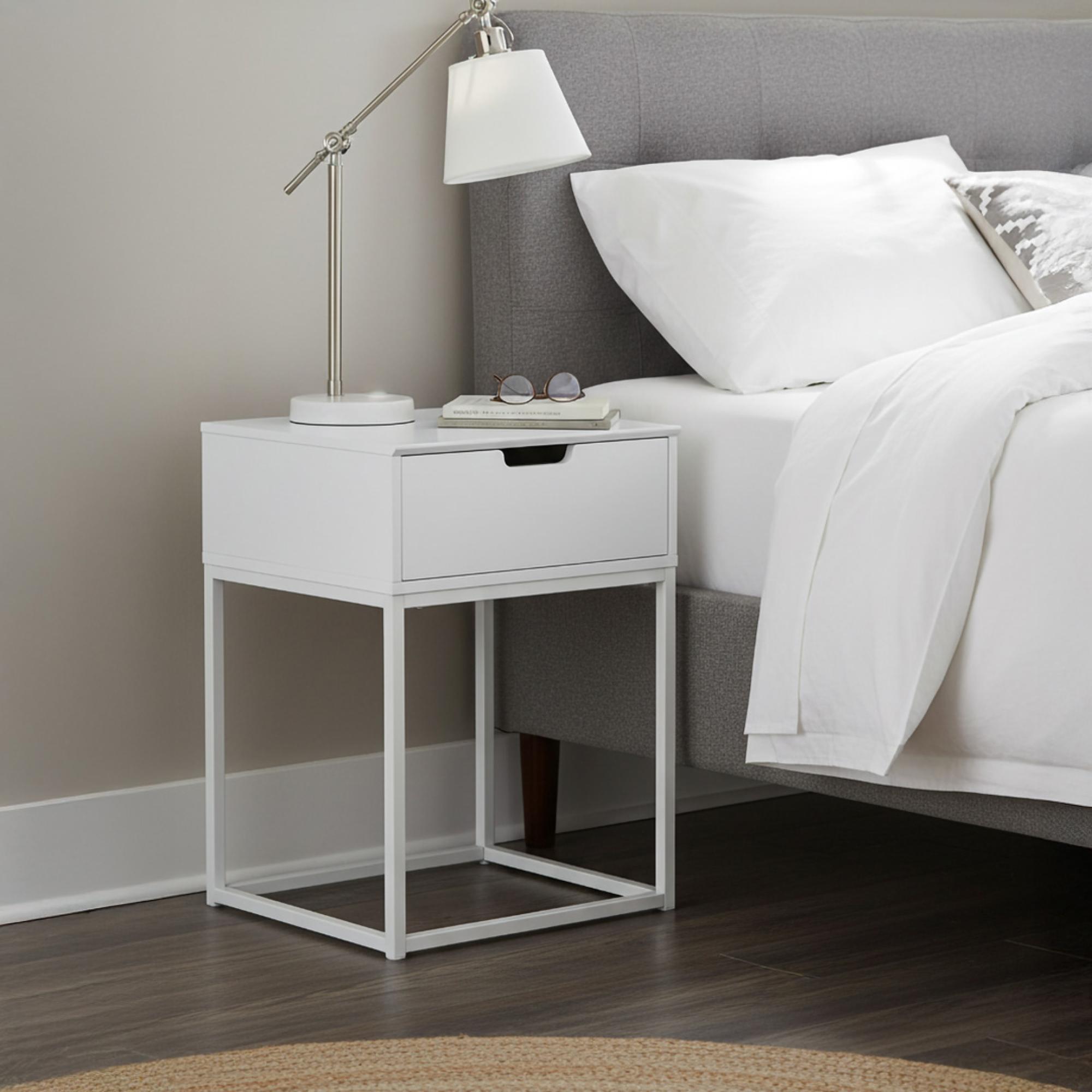 Mitra Bedside Table - 1 Drawer - White