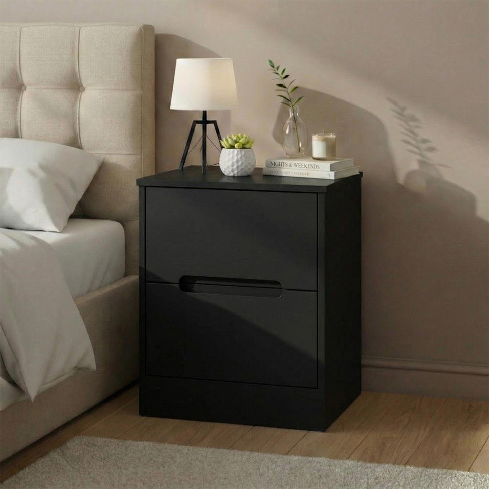 Monaco Bedside Cabinet - 2 Drawer - Black