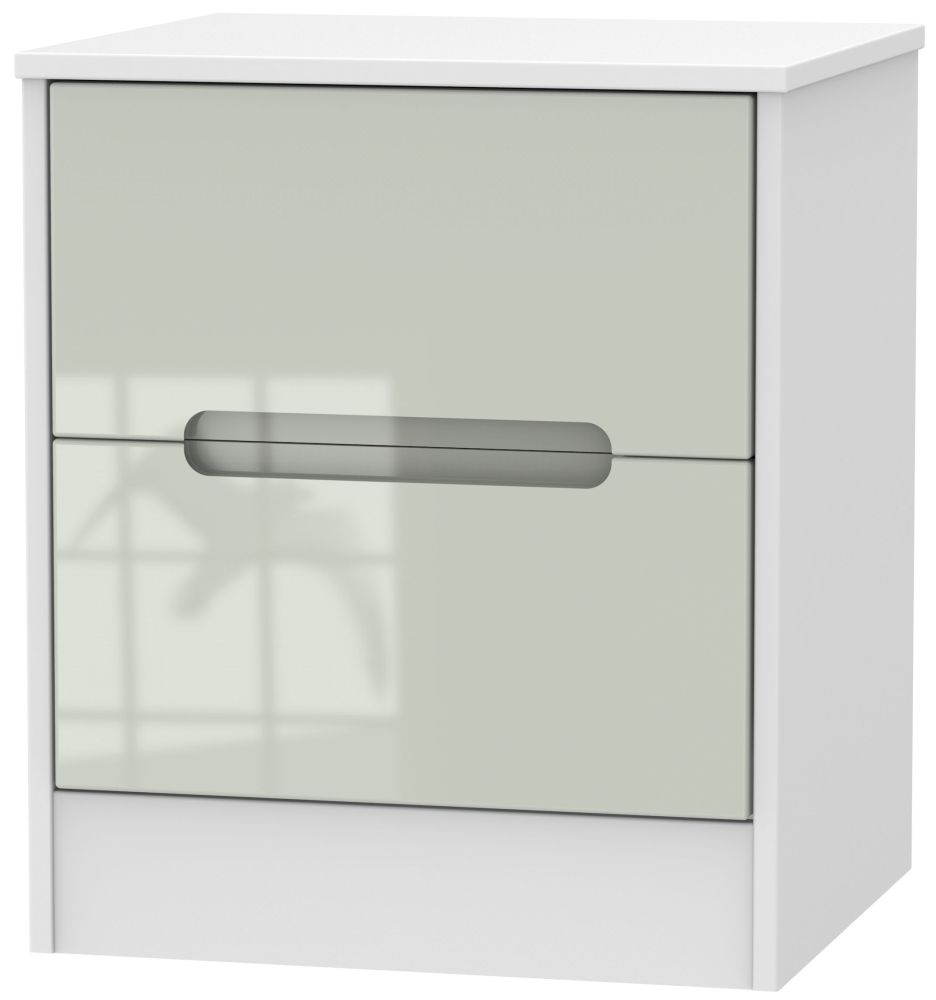 Monaco Bedside Cabinet - 2 Drawer - Cashmere Gloss and White