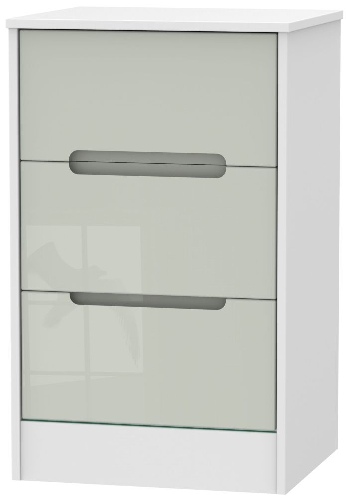 Monaco Bedside Cabinet - 3 Drawer - Cashmere Gloss and White