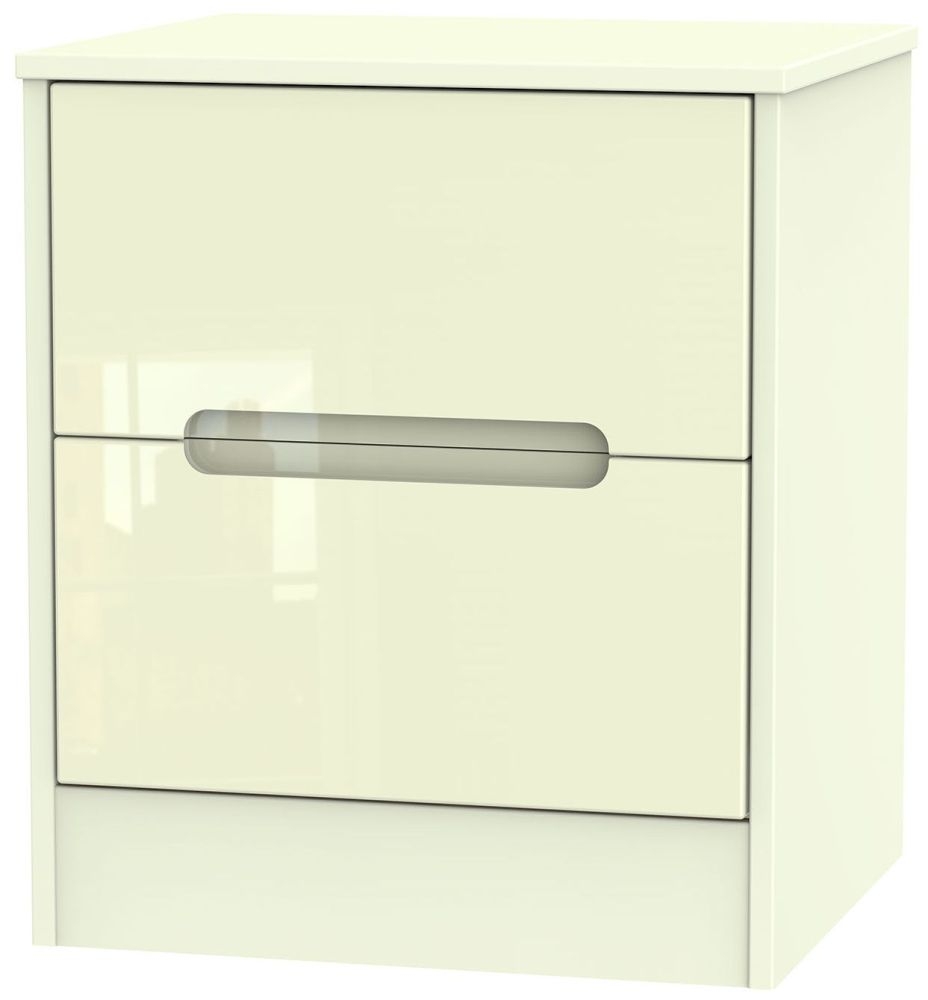 Monaco Bedside Cabinet - 2 Drawer - Cream Gloss