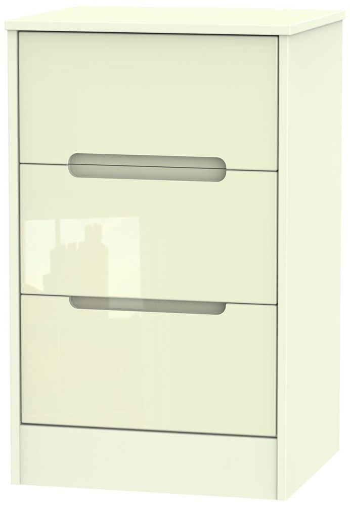 Monaco Bedside Cabinet - 3 Drawer - Cream Gloss