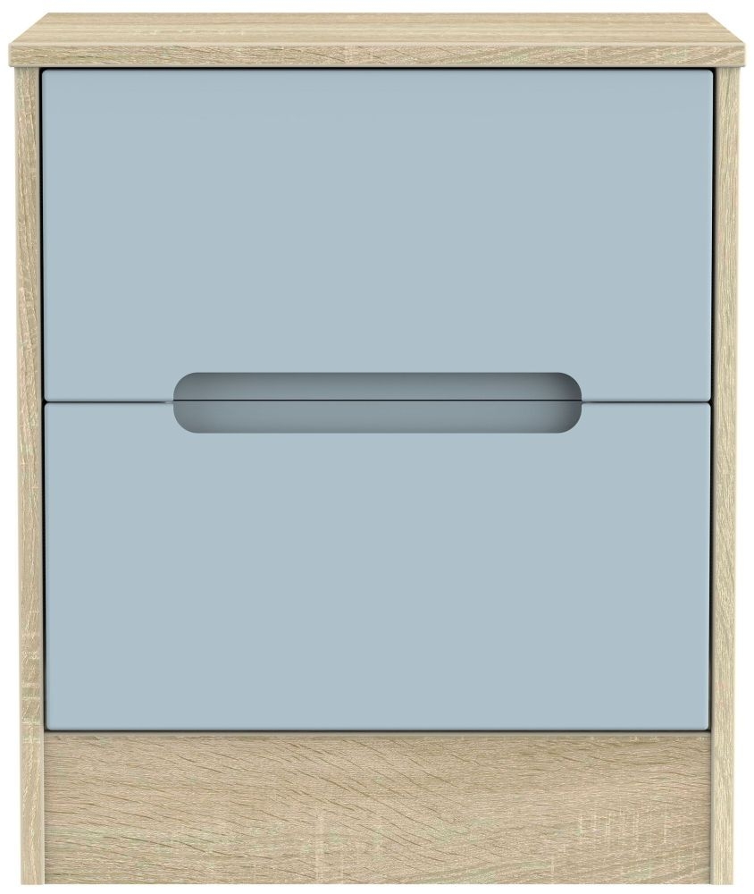 Monaco Bedside Cabinet - 2 Drawer - Denim and Oak