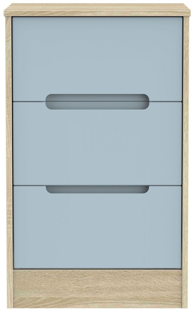 Monaco Bedside Cabinet - 3 Drawer - Denim and Oak