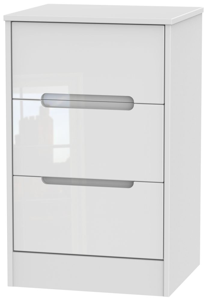 Monaco Bedside Cabinet - 3 Drawer - White Gloss