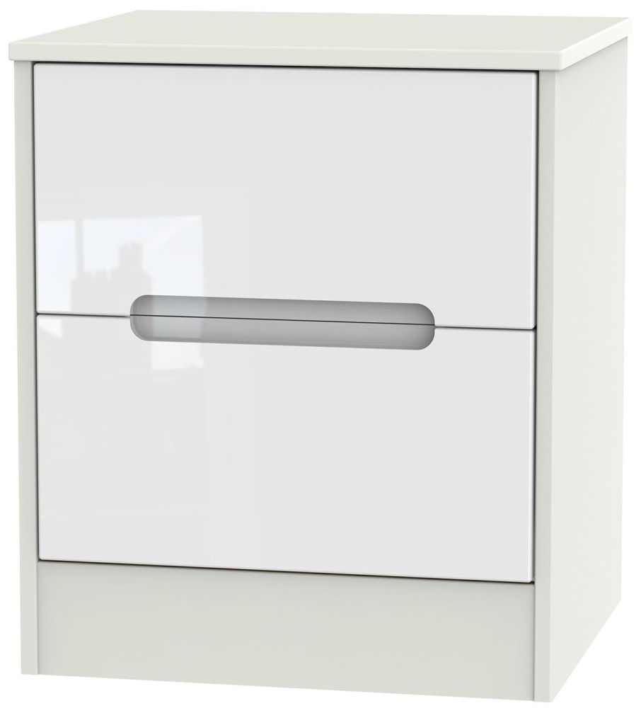 Monaco Bedside Cabinet - 2 Drawer - White Gloss and Cashmere