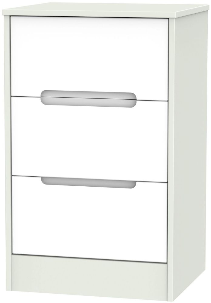Monaco Bedside Cabinet - 3 Drawer - White and Cashmere