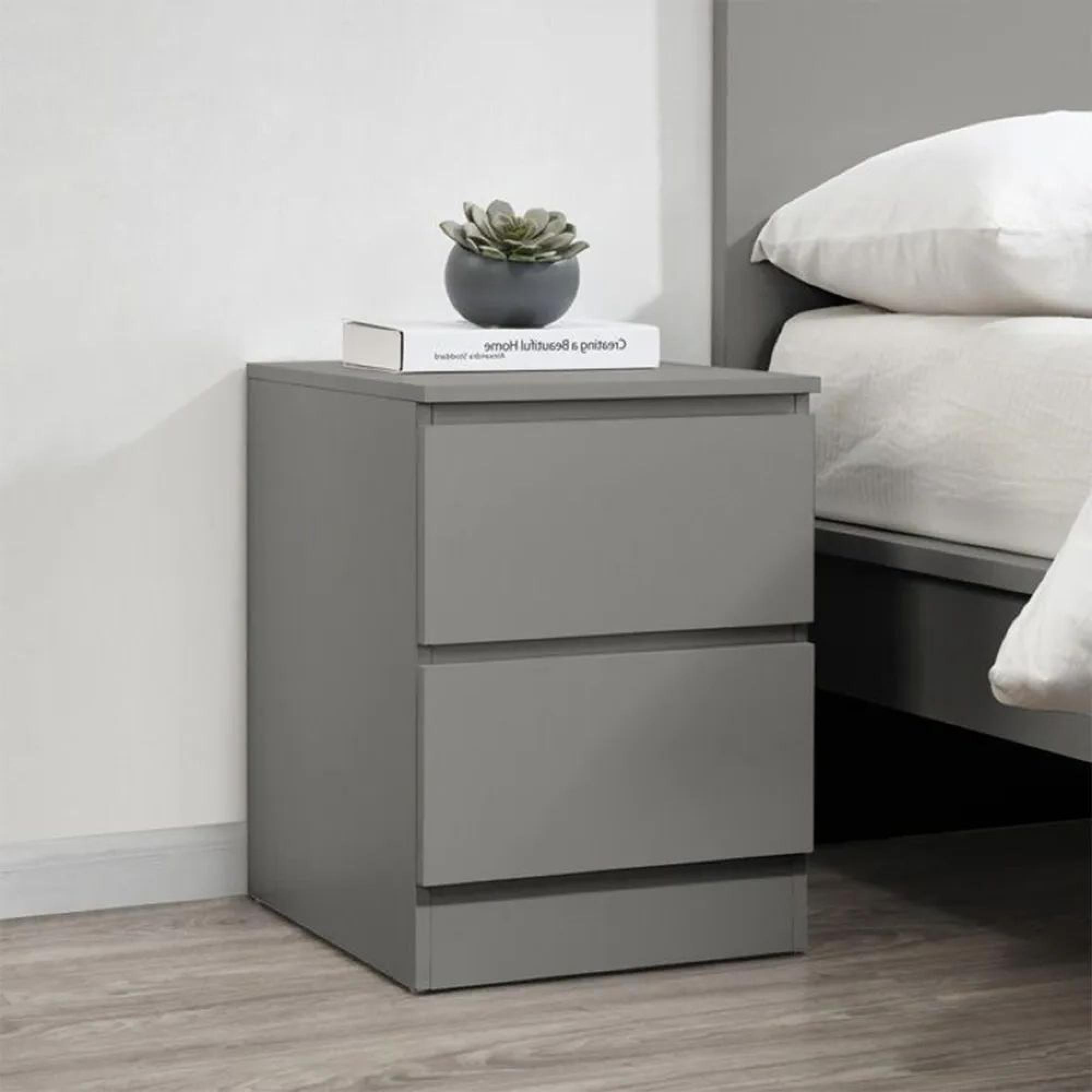 Oslo Bedside Cabinet - 2 Drawer - Grey