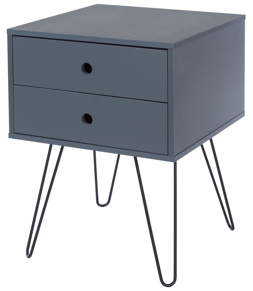 Options Bedside Table - 2 Drawer - Blue - Hairpin Legs