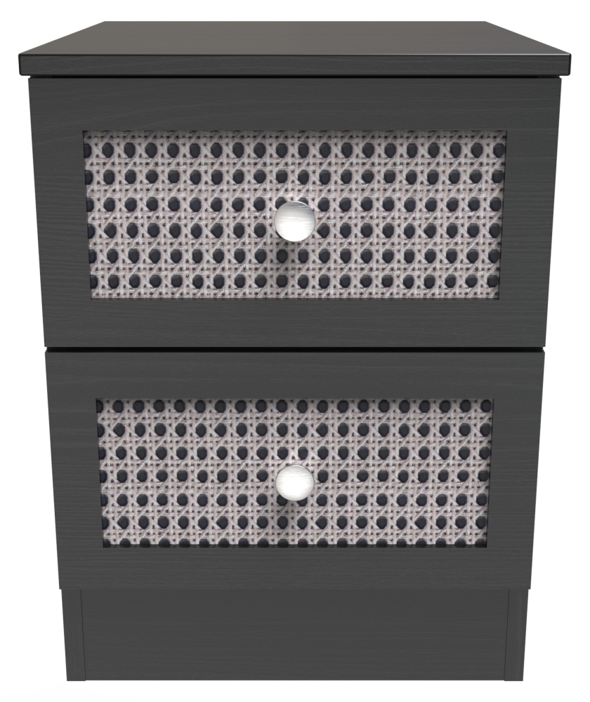 Rattan and Black Ash Bedside Cabinet - 2 Drawer