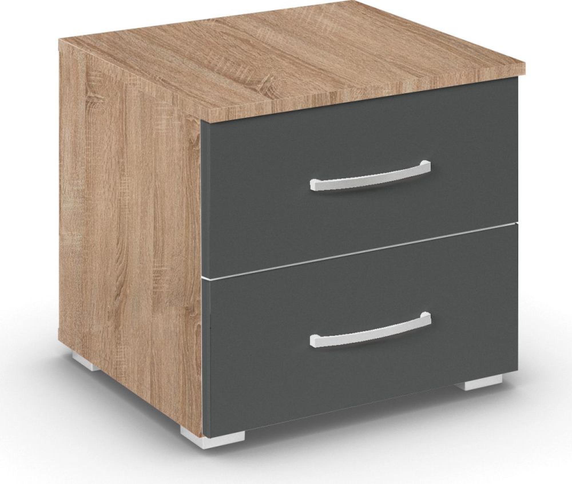 Aditio Bedside Cabinet - 2 Drawer - Sonoma Oak & Metallic Dark Grey