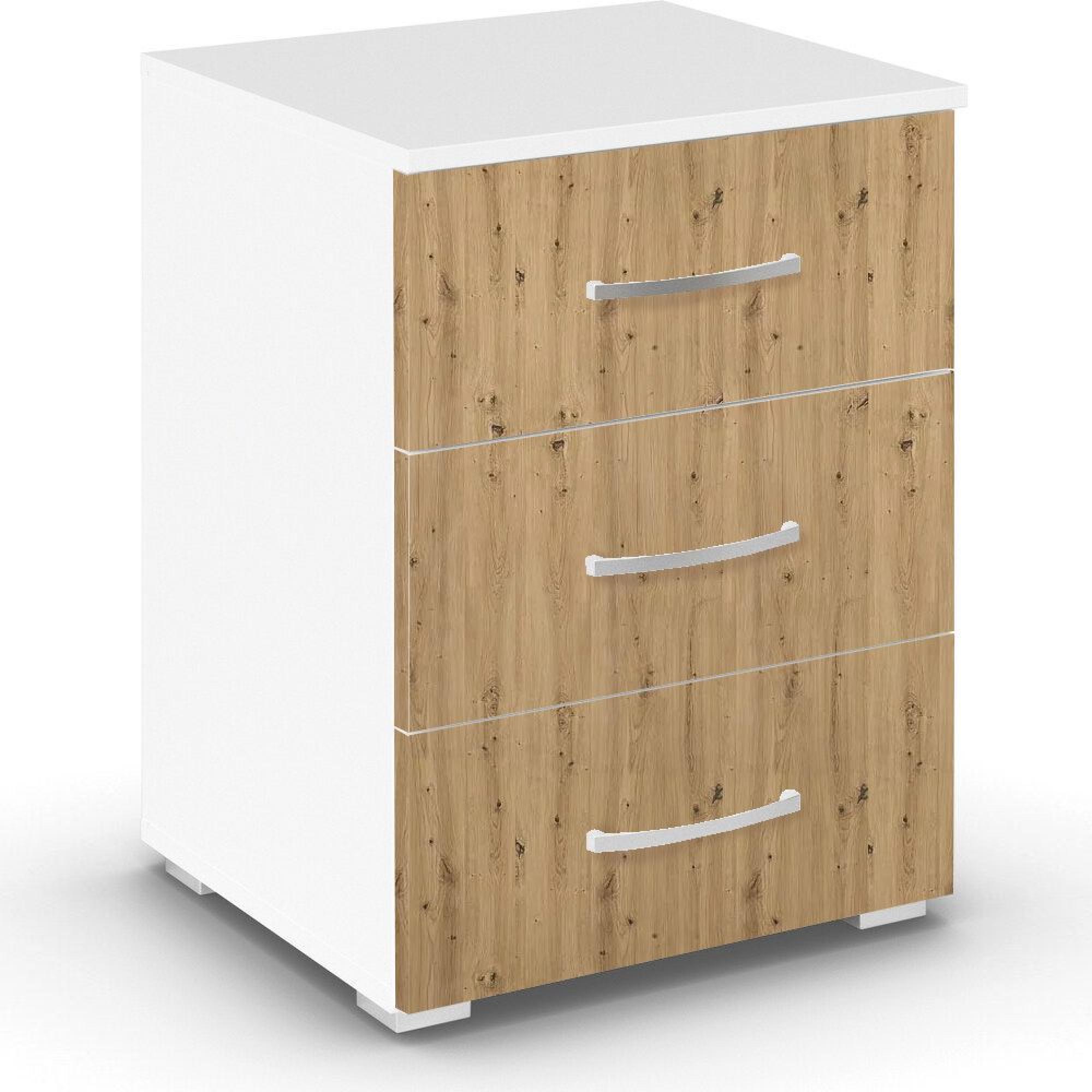 Aditio Bedside Cabinet - 3 Drawer - Alpine White & Artisan Oak