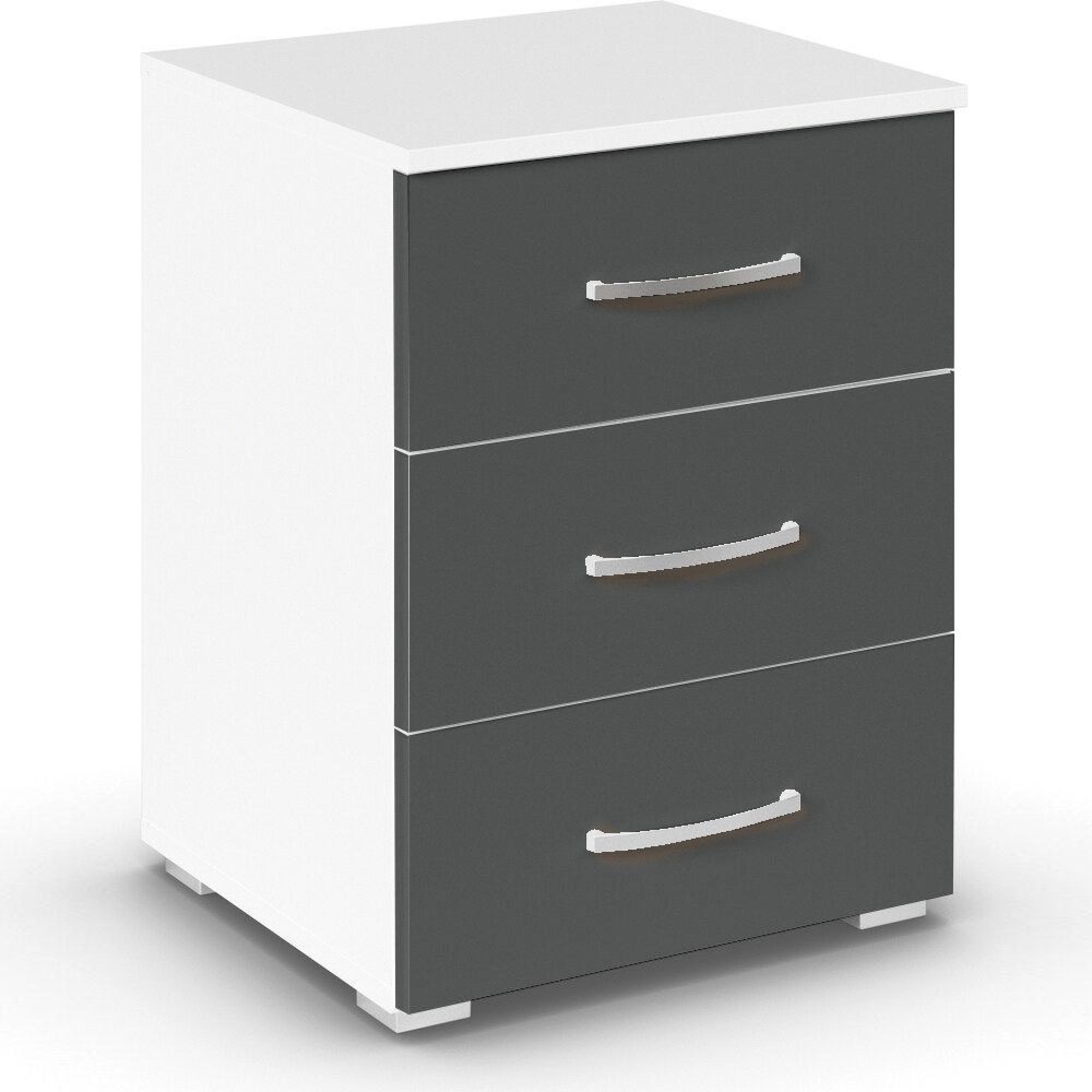 Aditio Bedside Cabinet - 3 Drawer - Alpine White & Metallic Dark Grey