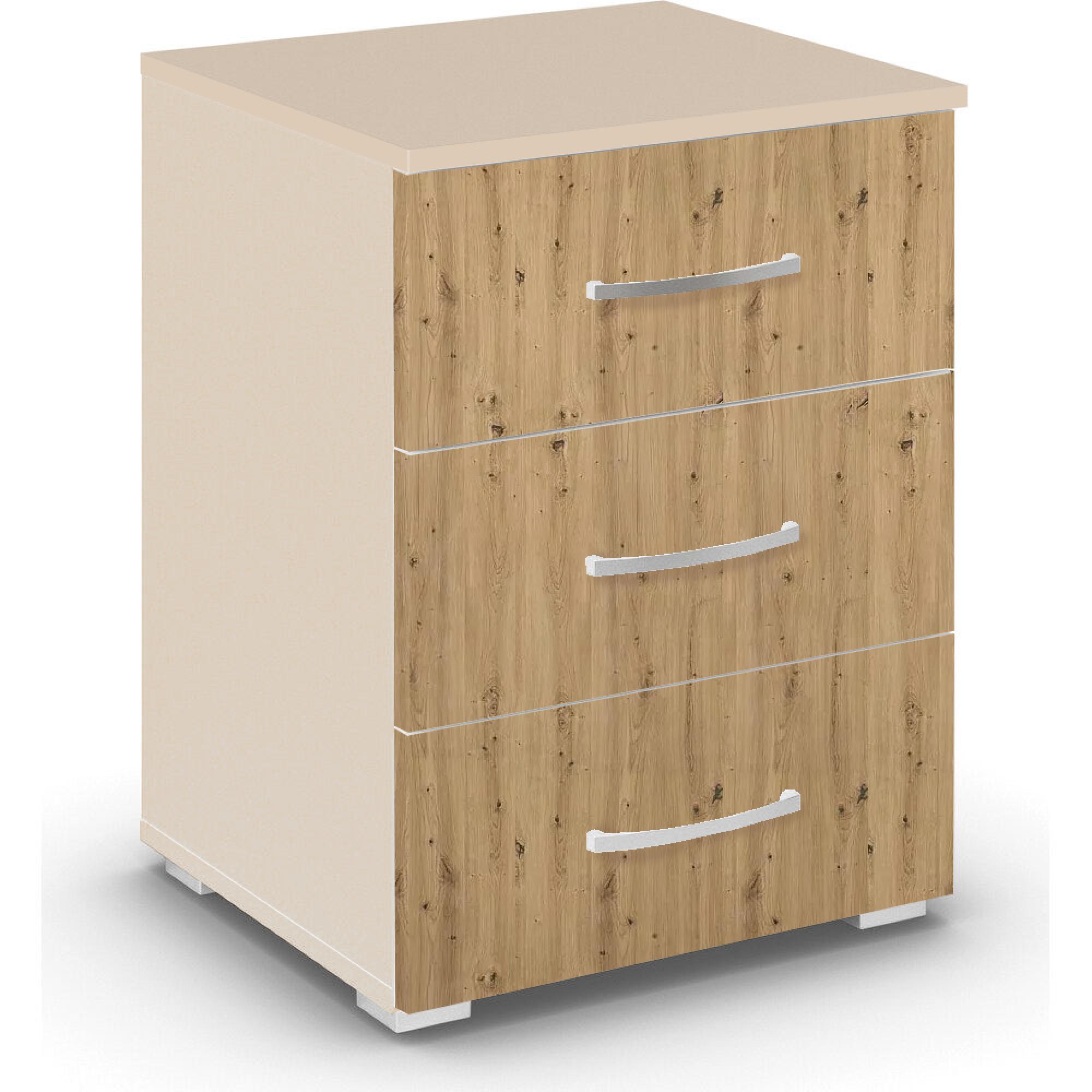 Aditio Bedside Cabinet - 3 Drawer - Champagne & Artisan Oak