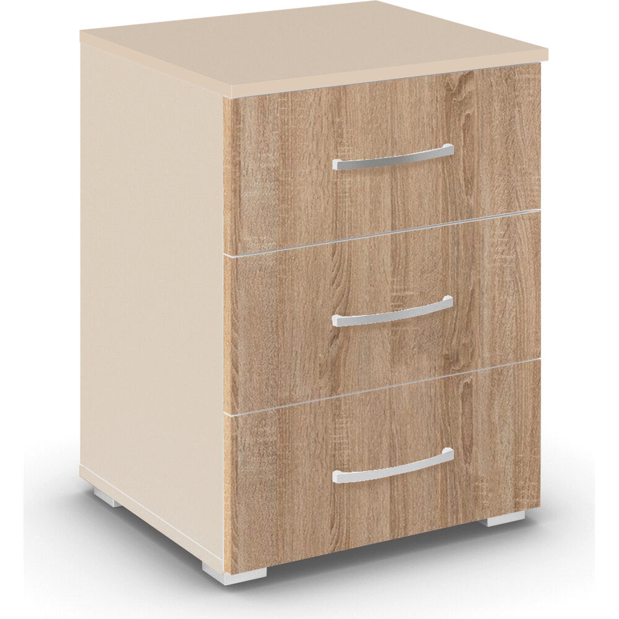 Aditio Bedside Cabinet - 3 Drawer - Champagne & Sonoma Oak
