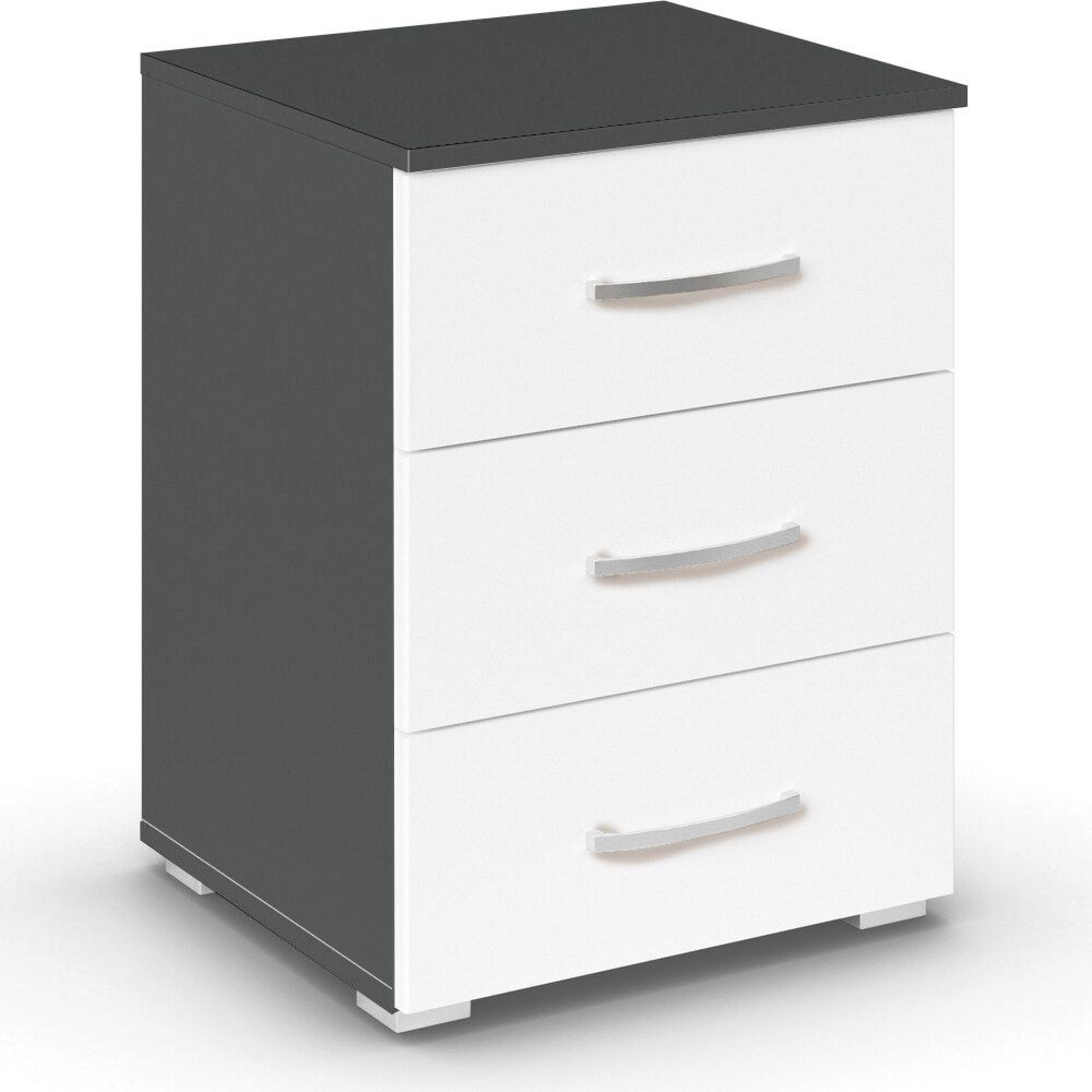 Aditio Bedside Cabinet - 3 Drawer - Metallic Dark Grey & Alpine White