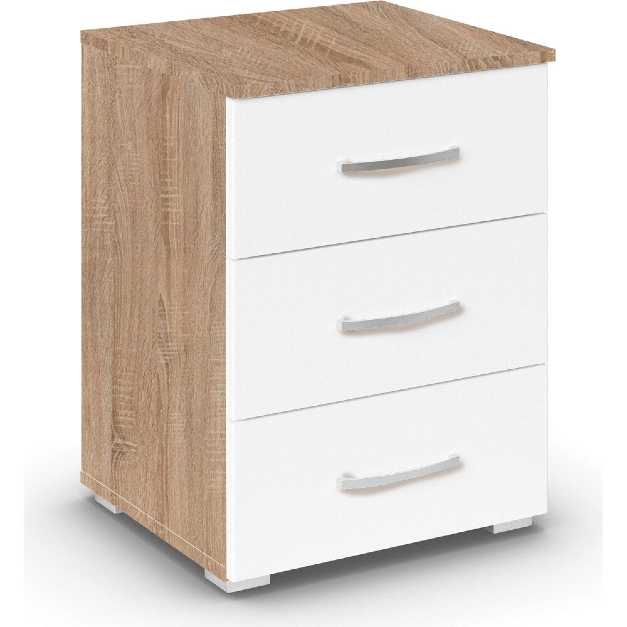 Aditio Bedside Cabinet - 3 Drawer - Sonoma Oak & Alpine White