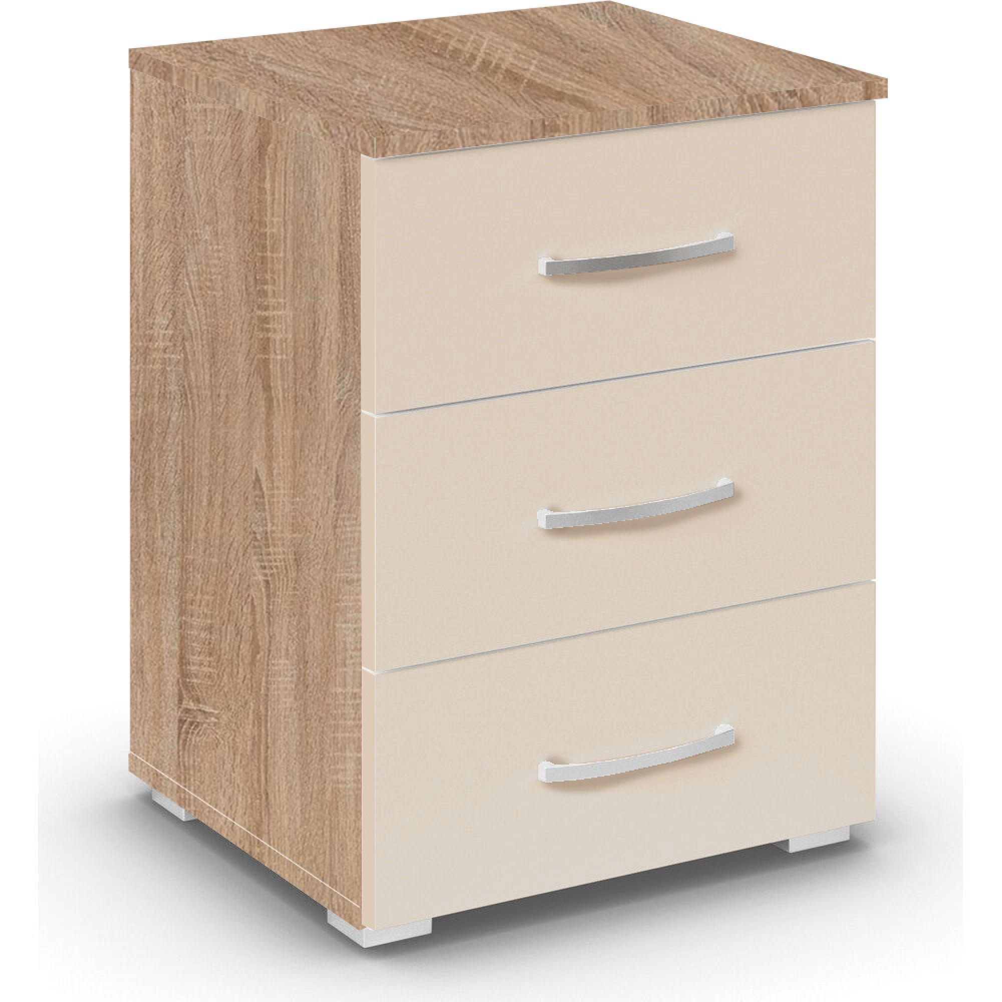 Aditio Bedside Cabinet - 3 Drawer - Sonoma Oak & Champagne