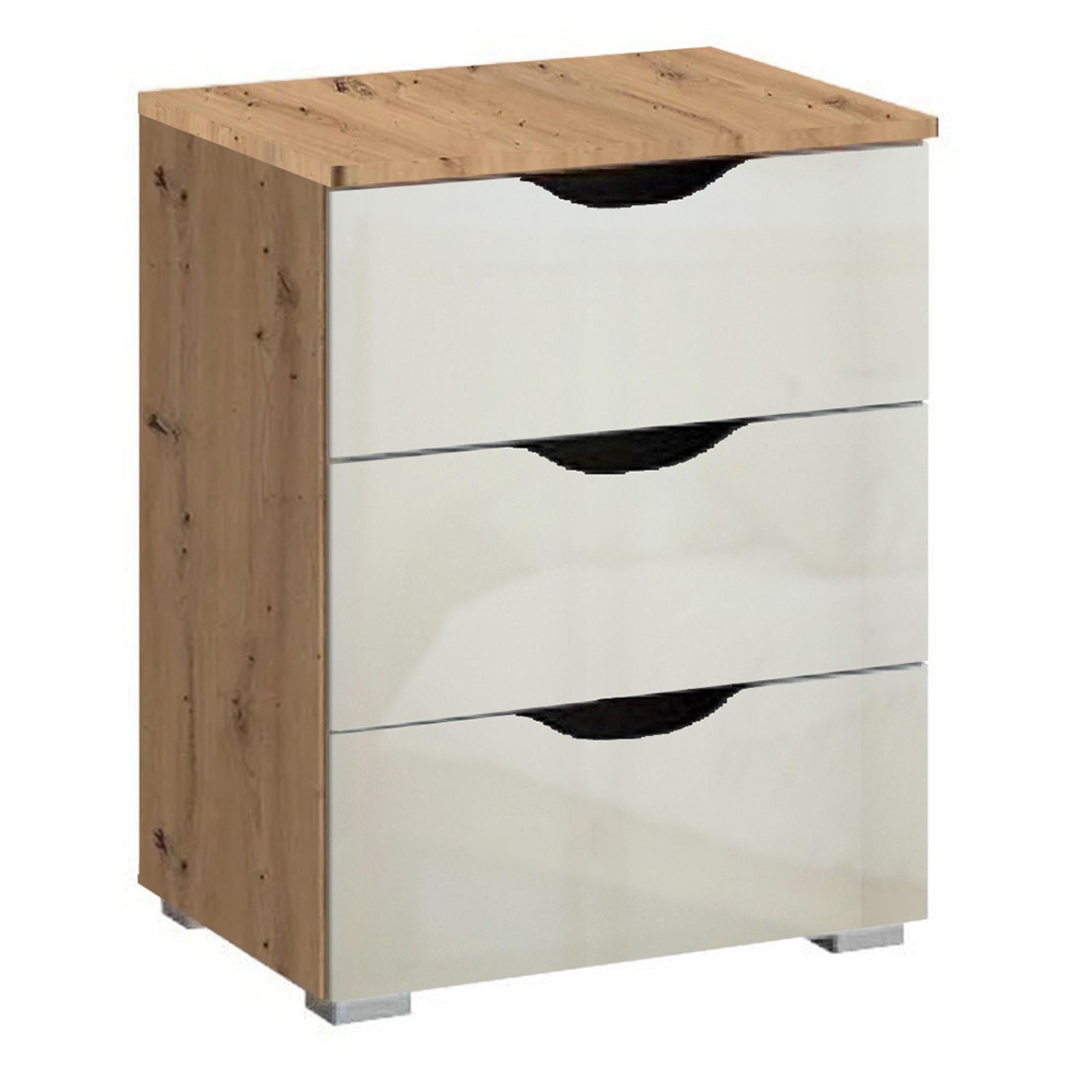 Arnstein Bedside Cabinet - 3 Drawer - Artisan Oak & White High Gloss