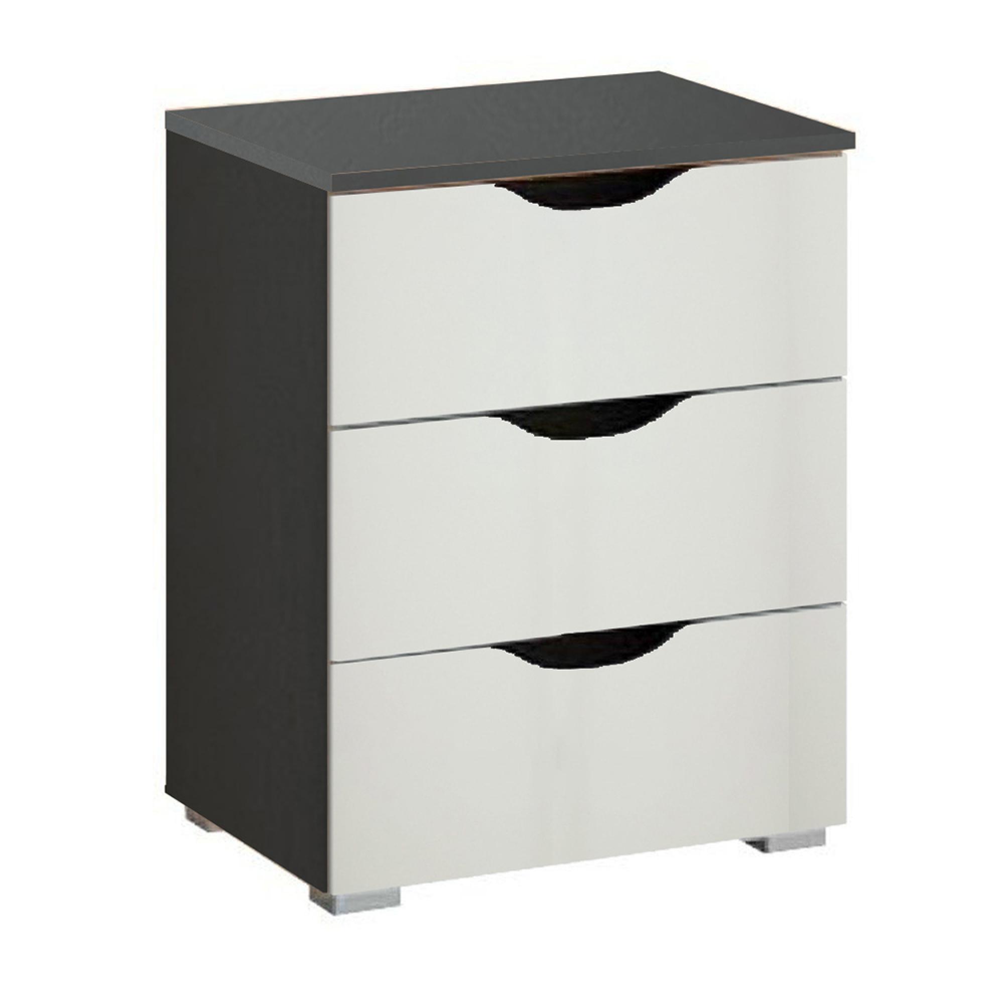 Arnstein Bedside Cabinet - 3 Drawer - Metallic Dark Grey & Alpine White