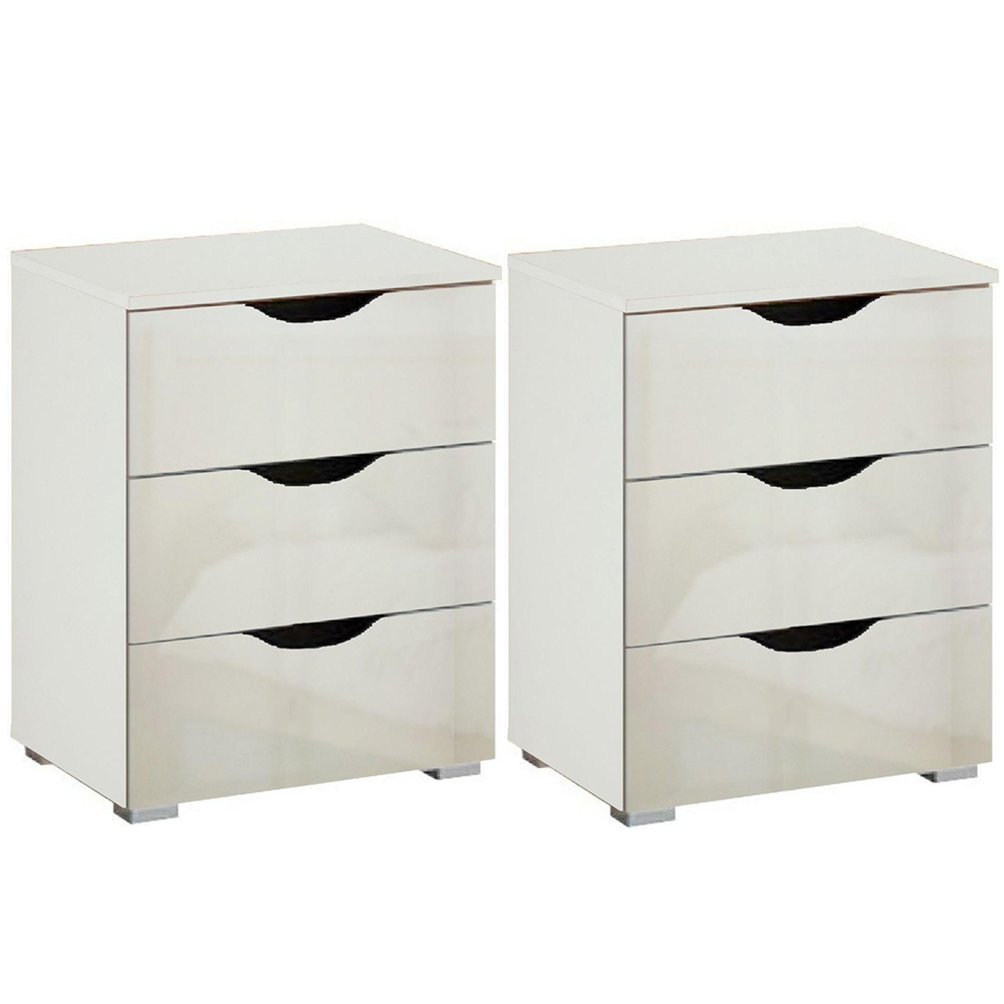 Arnstein Bedside Cabinet - 3 Drawer - Set of 2 - Alpine White & White High Gloss