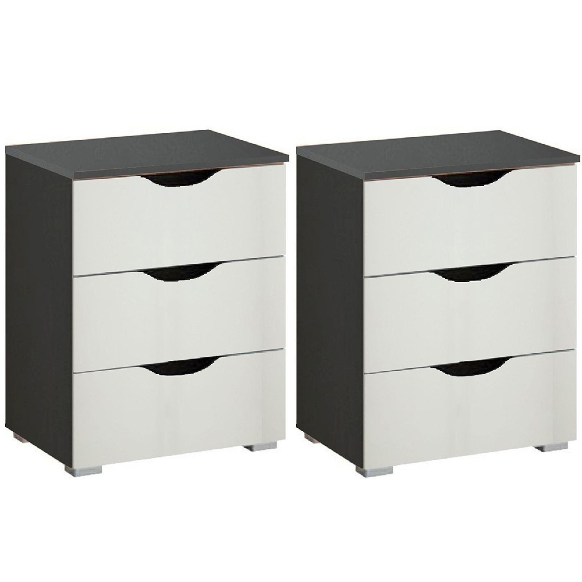 Arnstein Bedside Cabinet - 3 Drawer - Set of 2 - Metallic Dark Grey & Alpine White