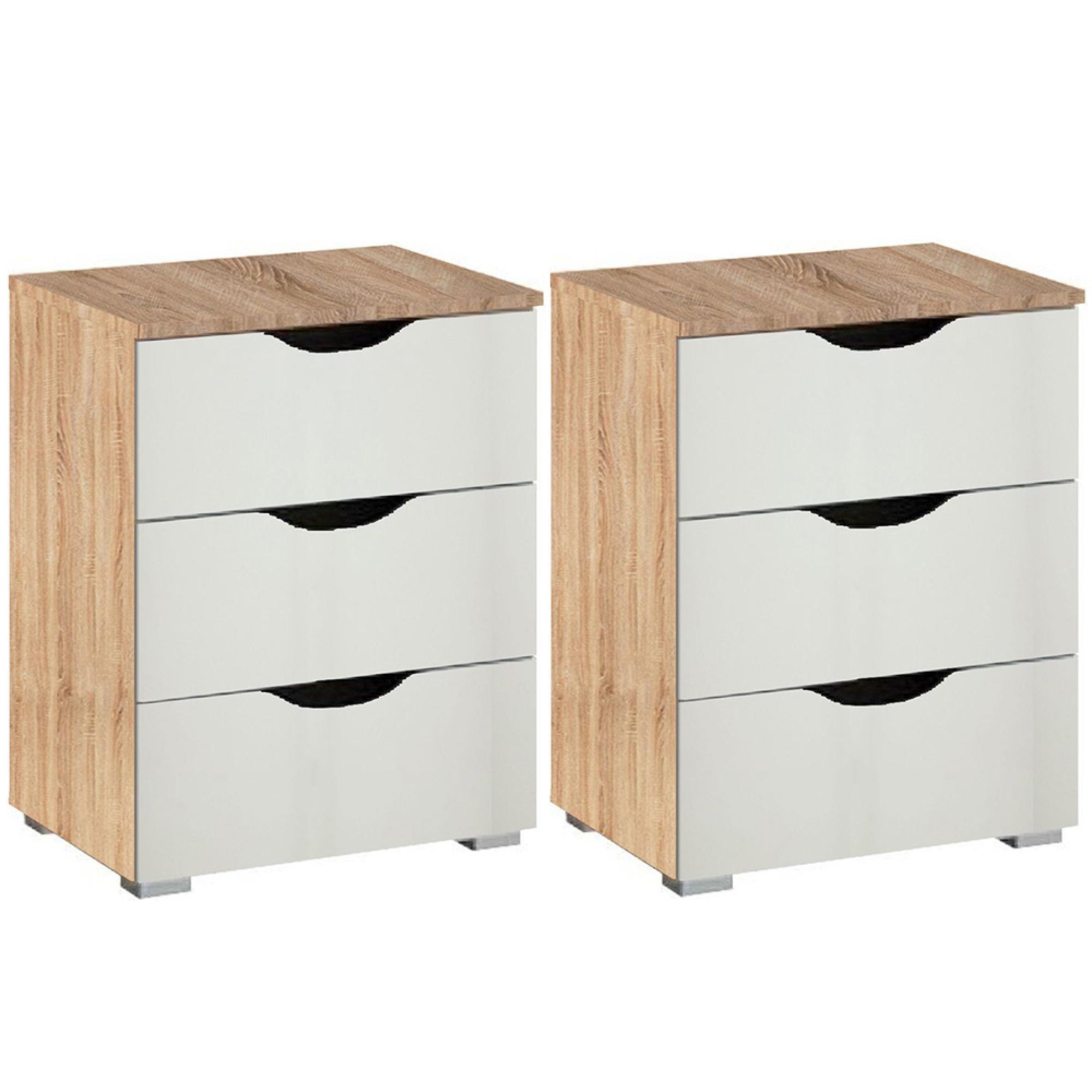 Arnstein Bedside Cabinet - 3 Drawer - Set of 2 - Sonoma Oak & Alpine White