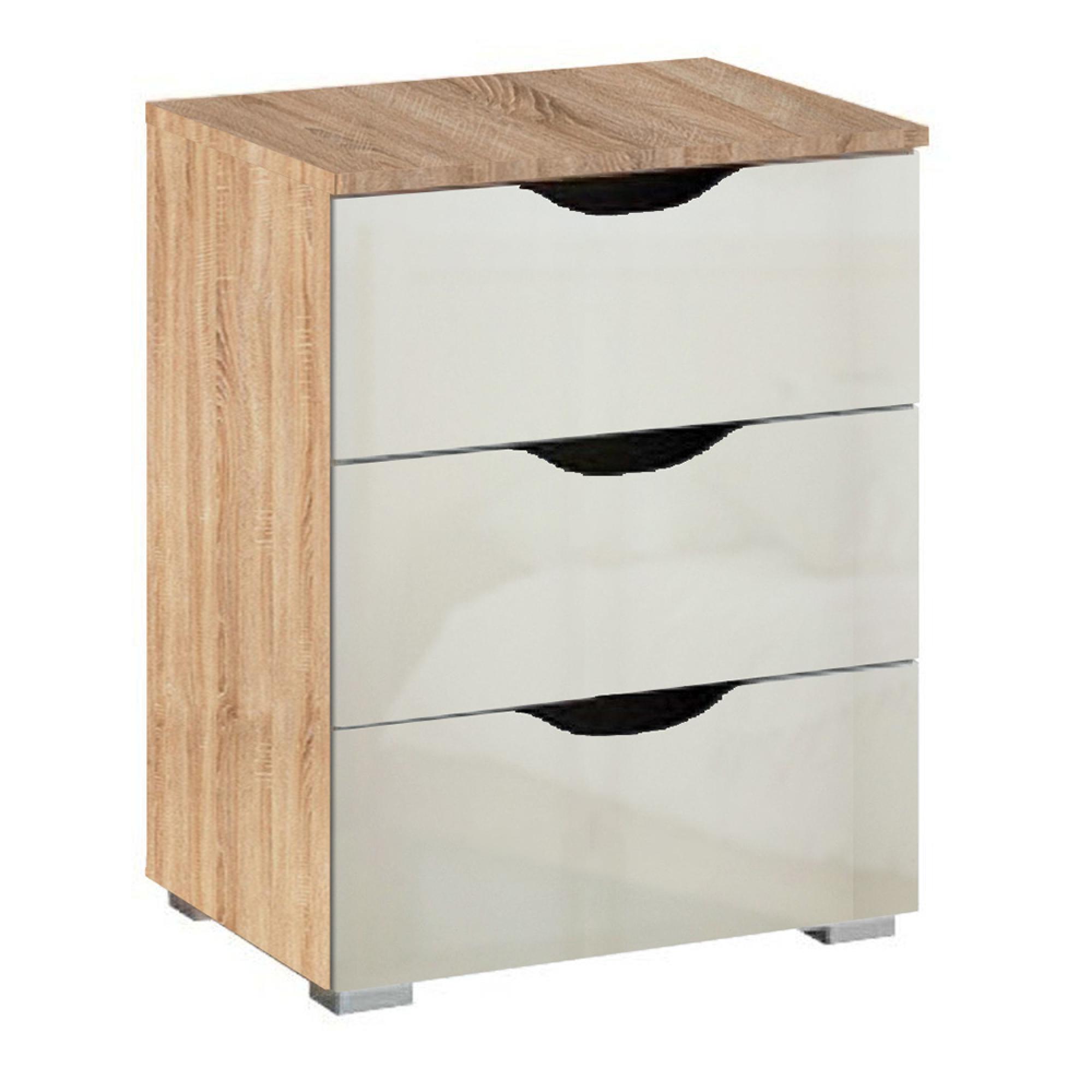 Arnstein Bedside Cabinet - 3 Drawer - Sonoma Oak & White High Gloss