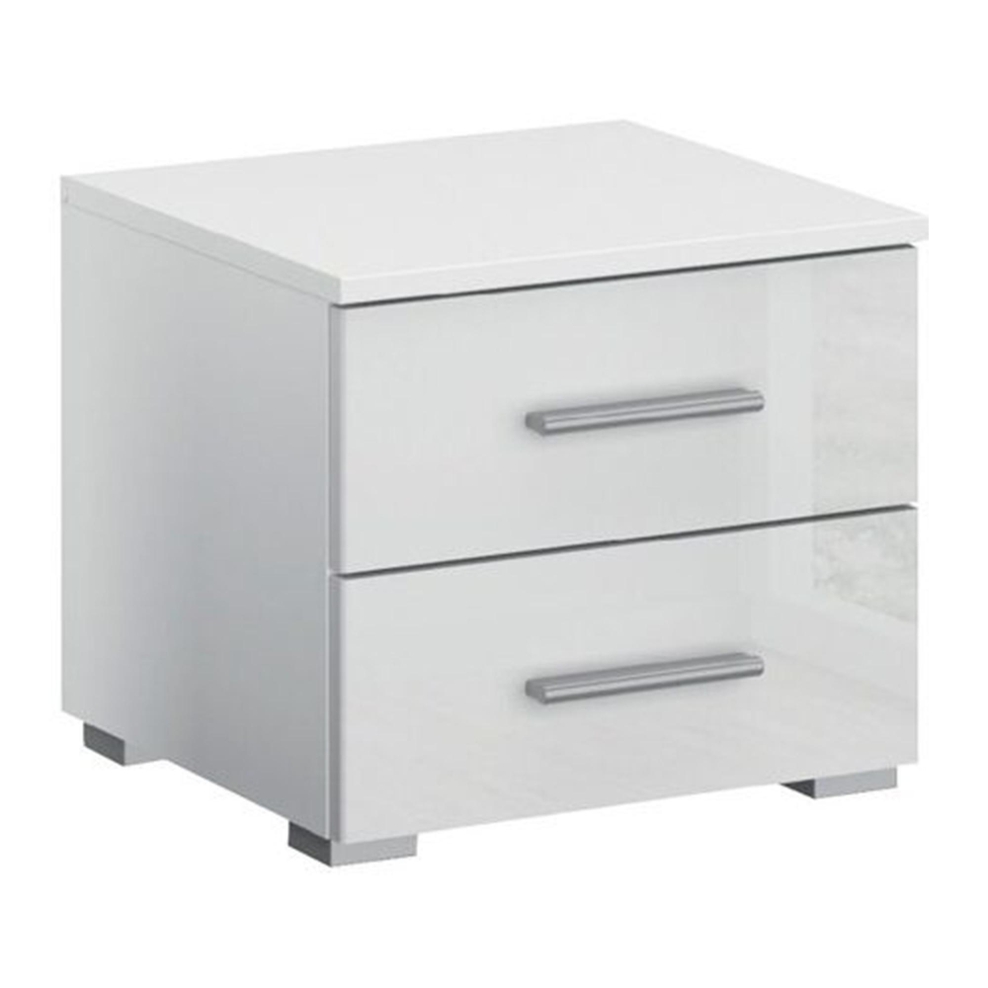Base Bedside Cabinet - 2 Drawer - Alpine White & White High Gloss