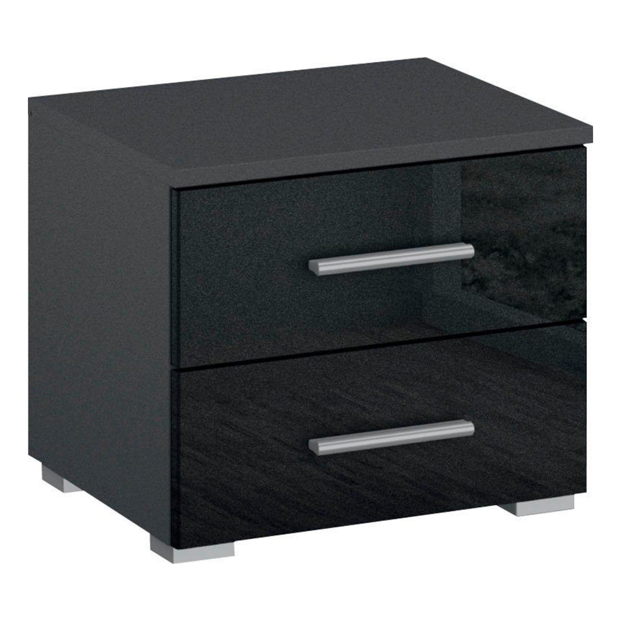 Base Bedside Cabinet - 2 Drawer - Metallic Dark Grey & Grey High Gloss