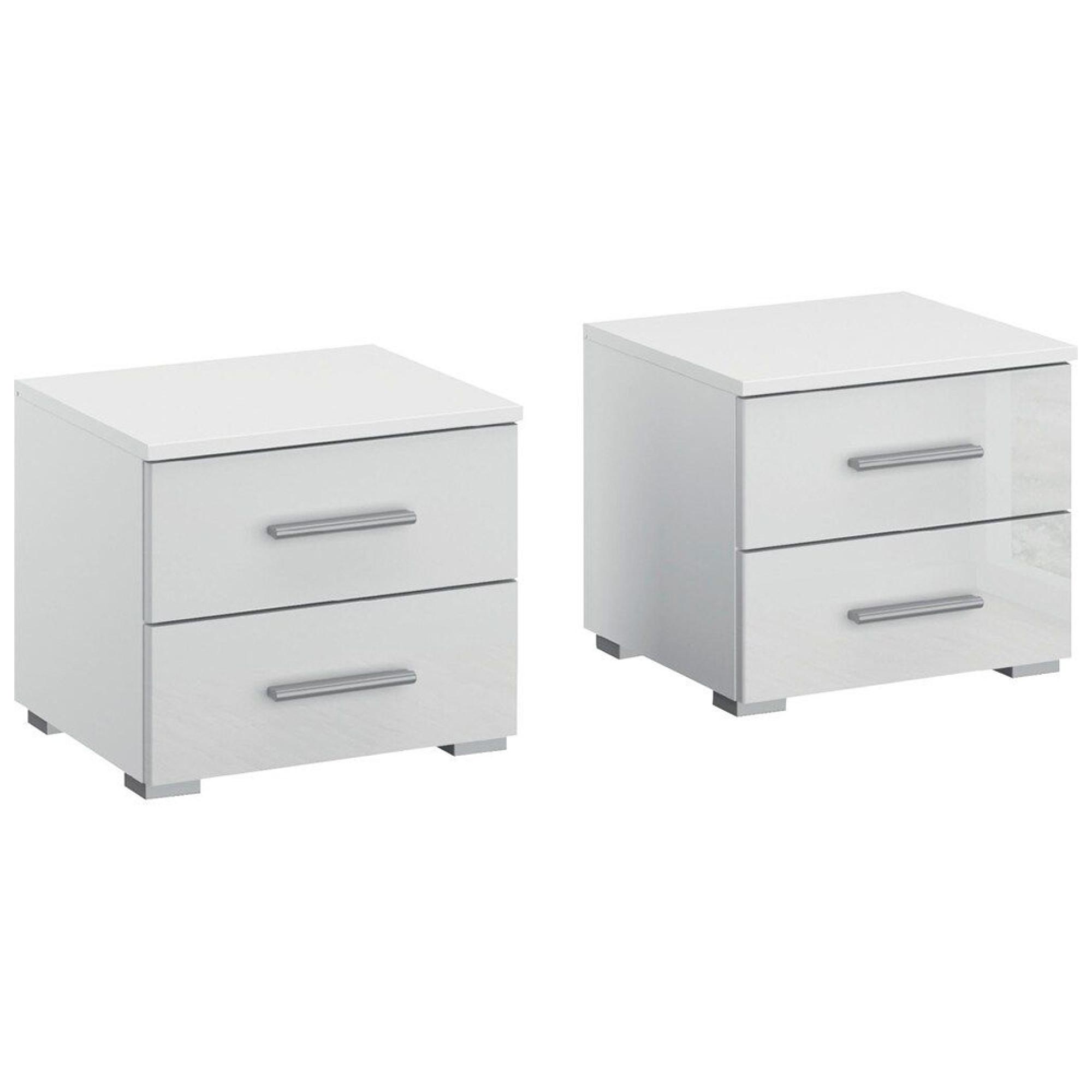 Base Bedside Cabinet - 2 Drawer - Set of 2 - Alpine White & White High Gloss