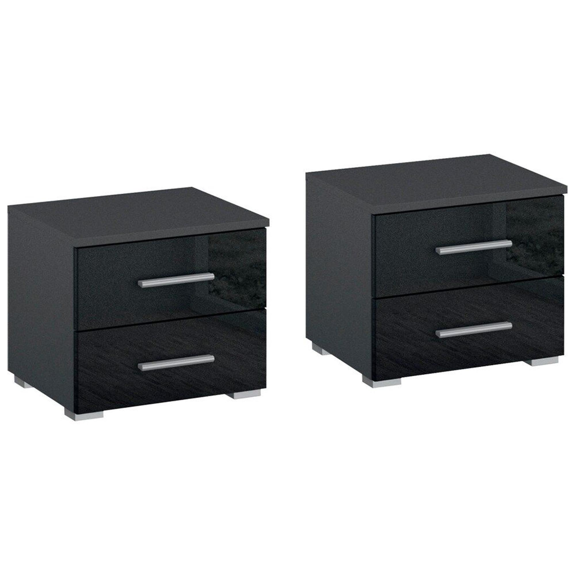 Base Bedside Cabinet - 2 Drawer - Set of 2 - Metallic Dark Grey & Grey High Gloss