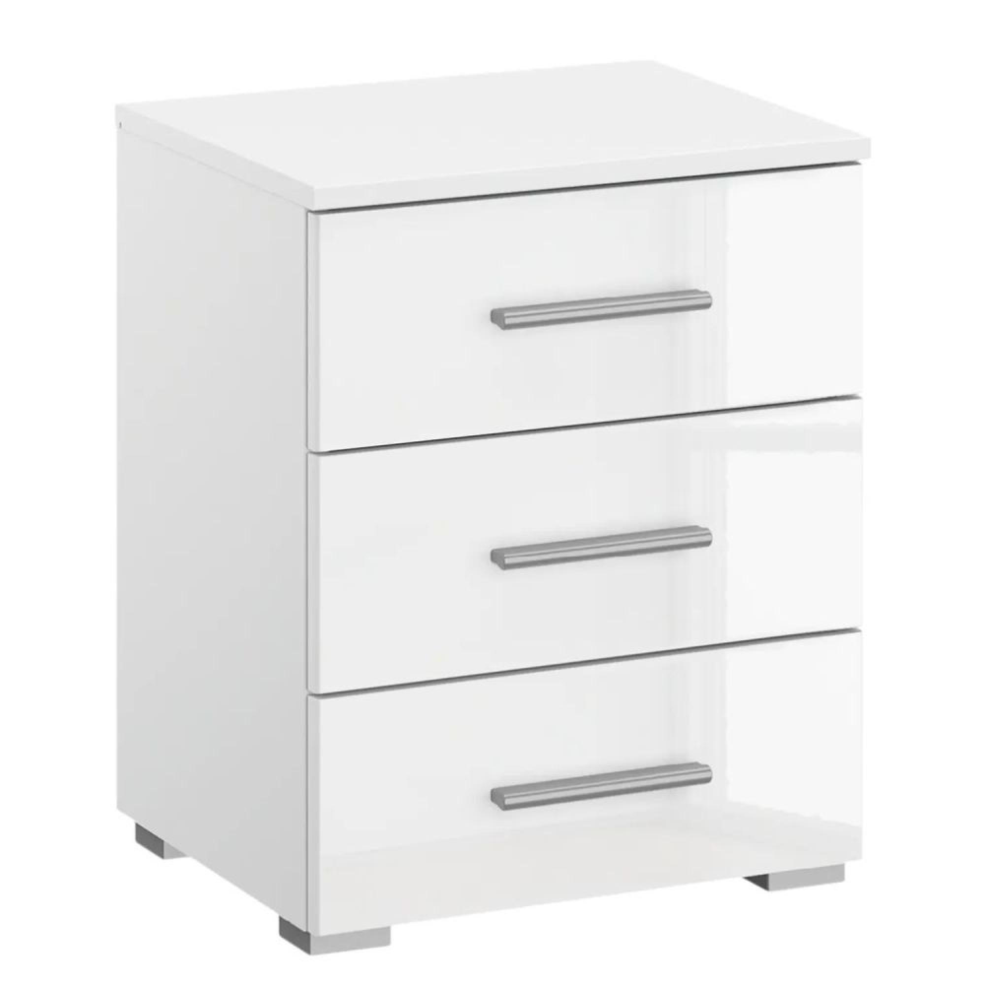 Base Bedside Cabinet - 3 Drawer - Alpine White & White High Gloss