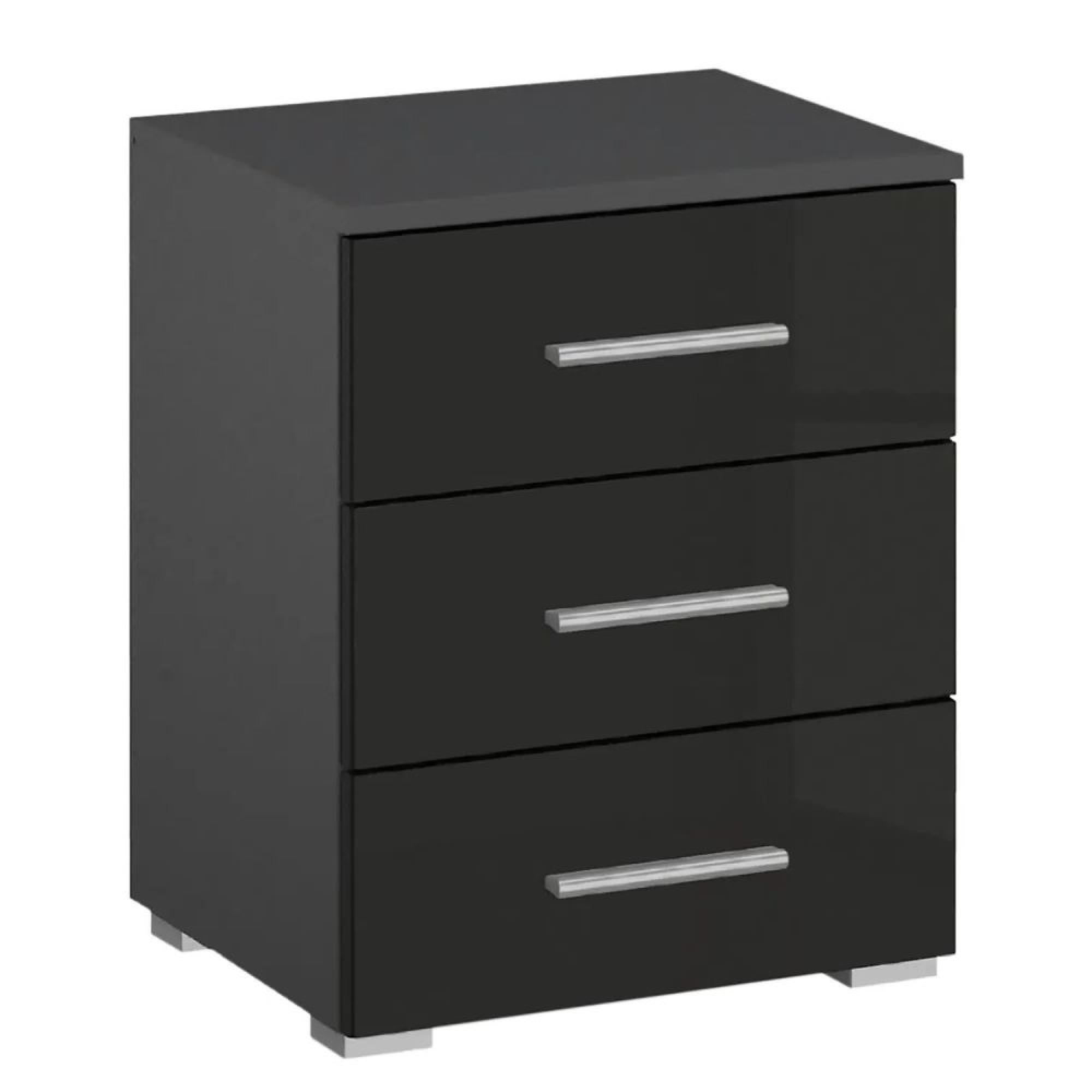 Base Bedside Cabinet - 3 Drawer - Metallic Dark Grey & Grey High Gloss