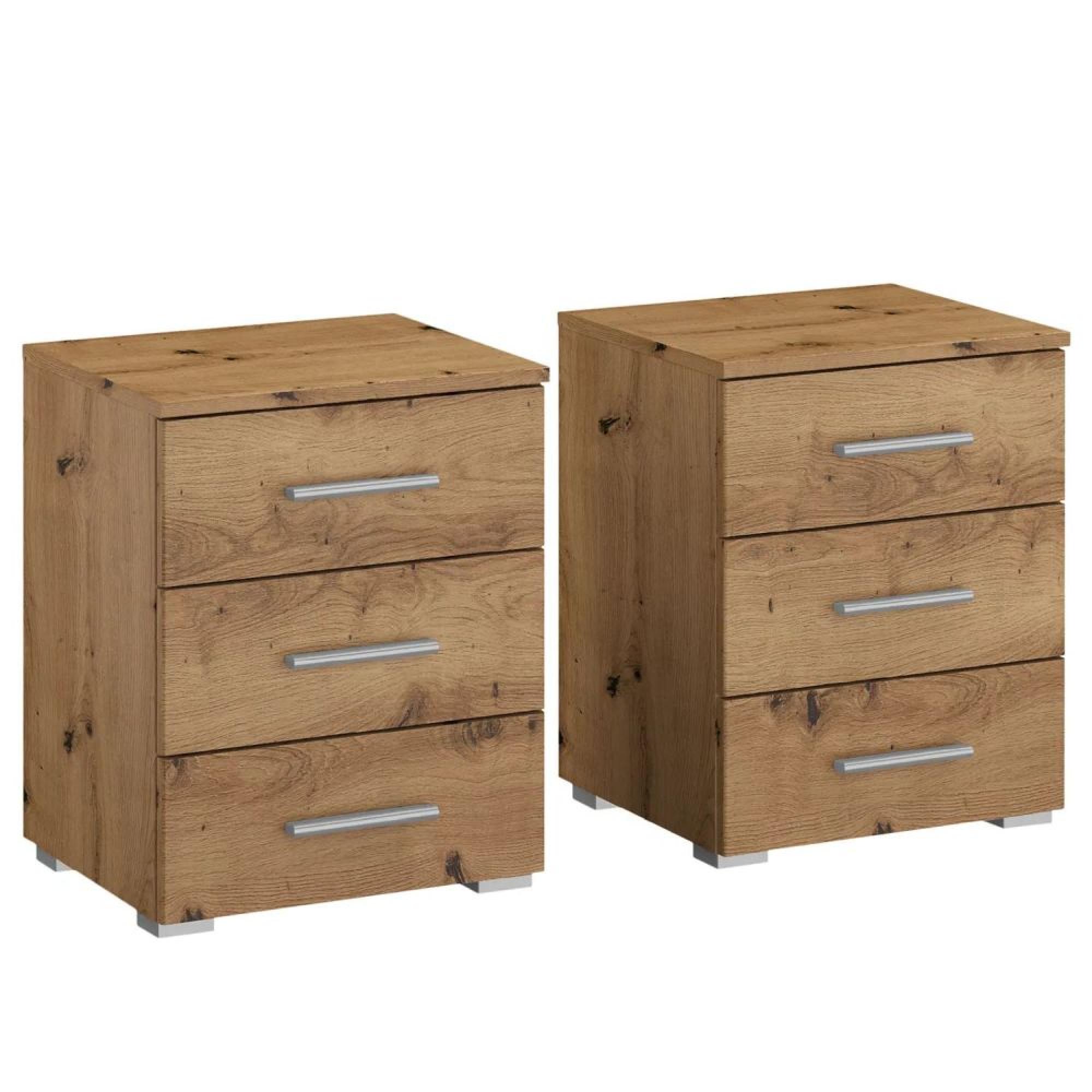 Base Bedside Cabinet - 3 Drawer - Set of 2 - Artisan Oak