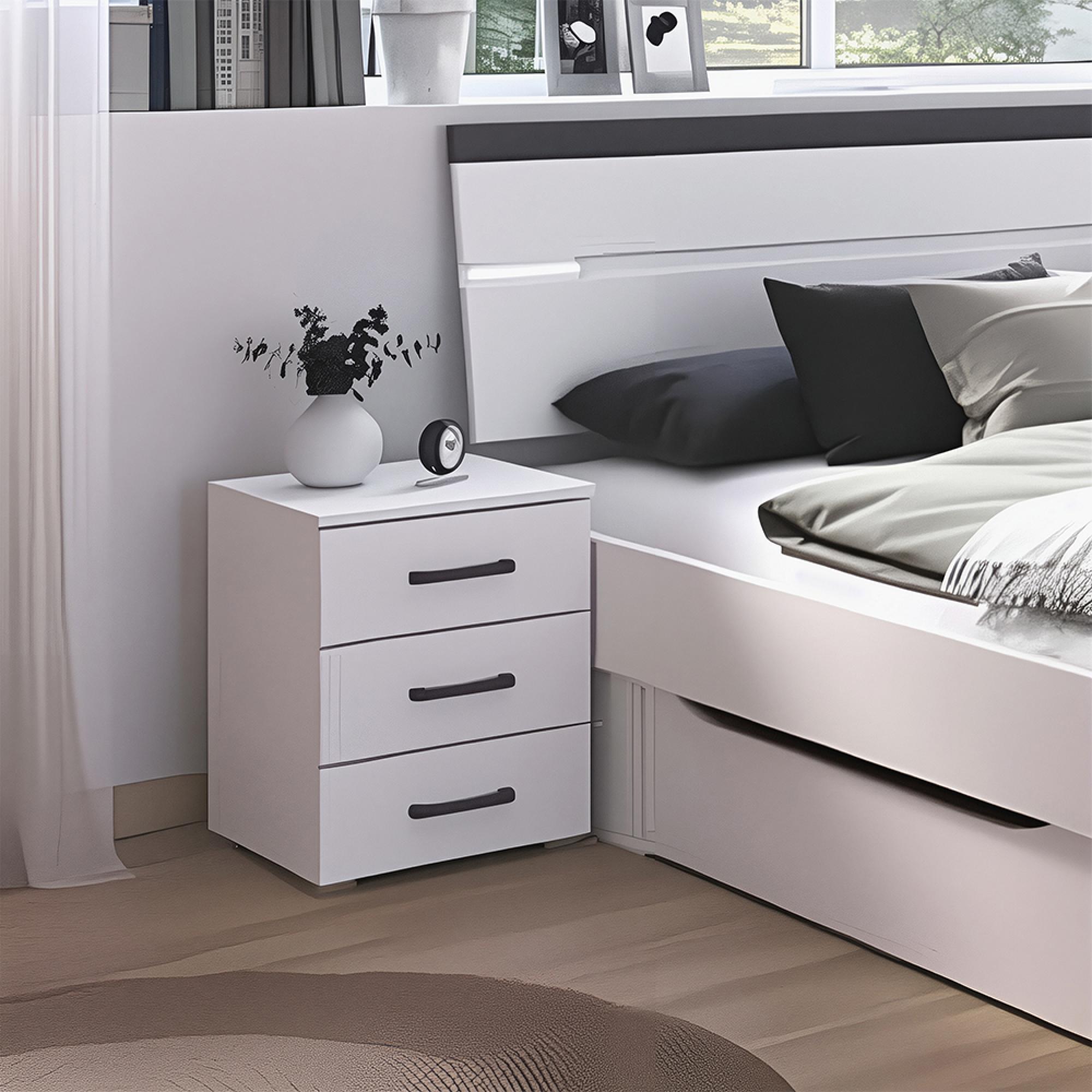 Corvo Bedside Cabinet - 3 Drawer - Alpine White