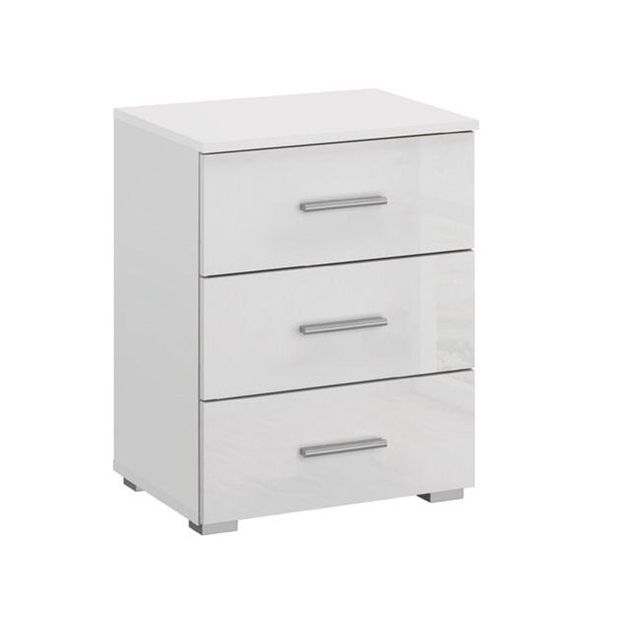 Elegant4you Bedside Cabinet - 3 Drawer - Alpine White & White High Gloss