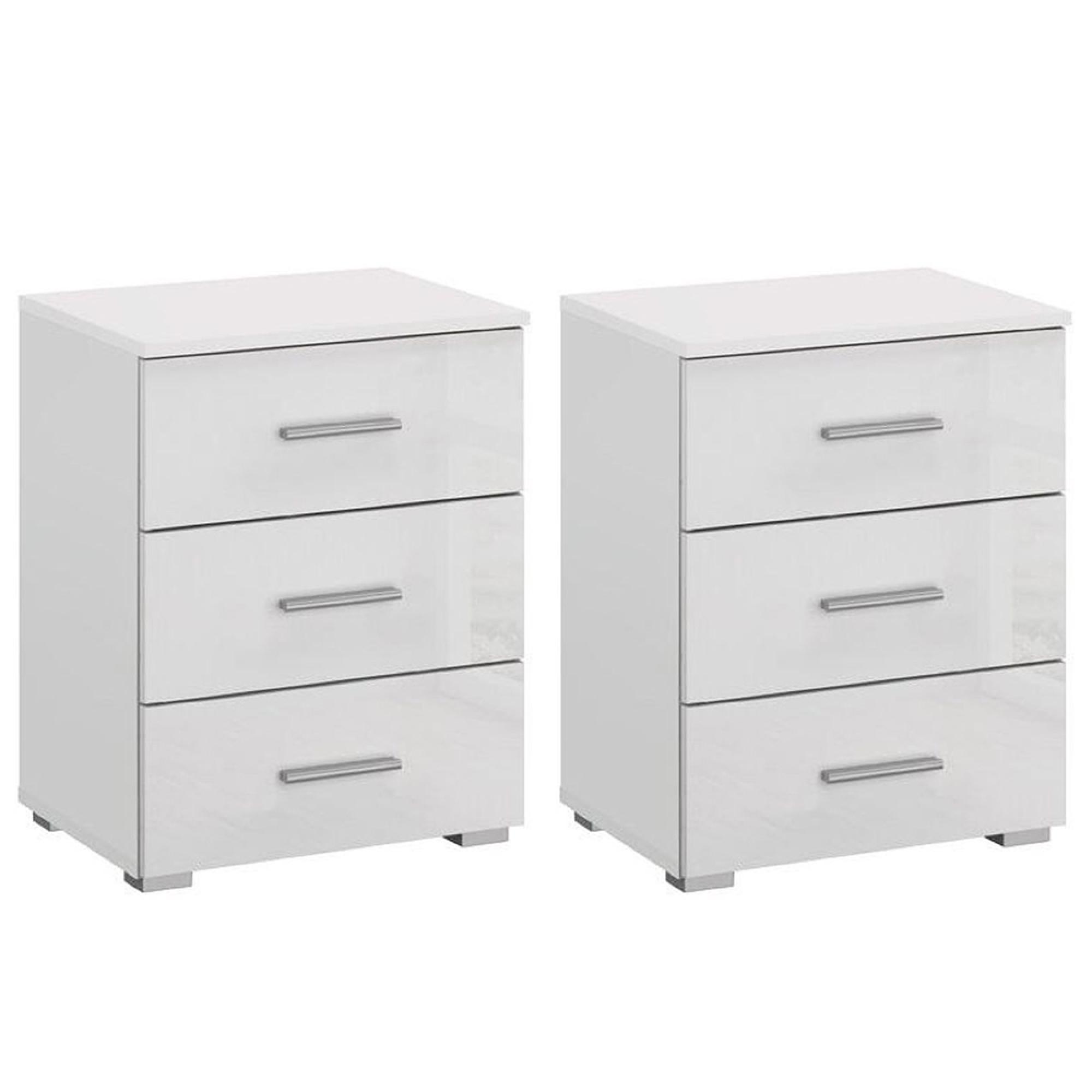Elegant4you Bedside Cabinet - 3 Drawer - Set of 2 - Alpine White & White High Gloss