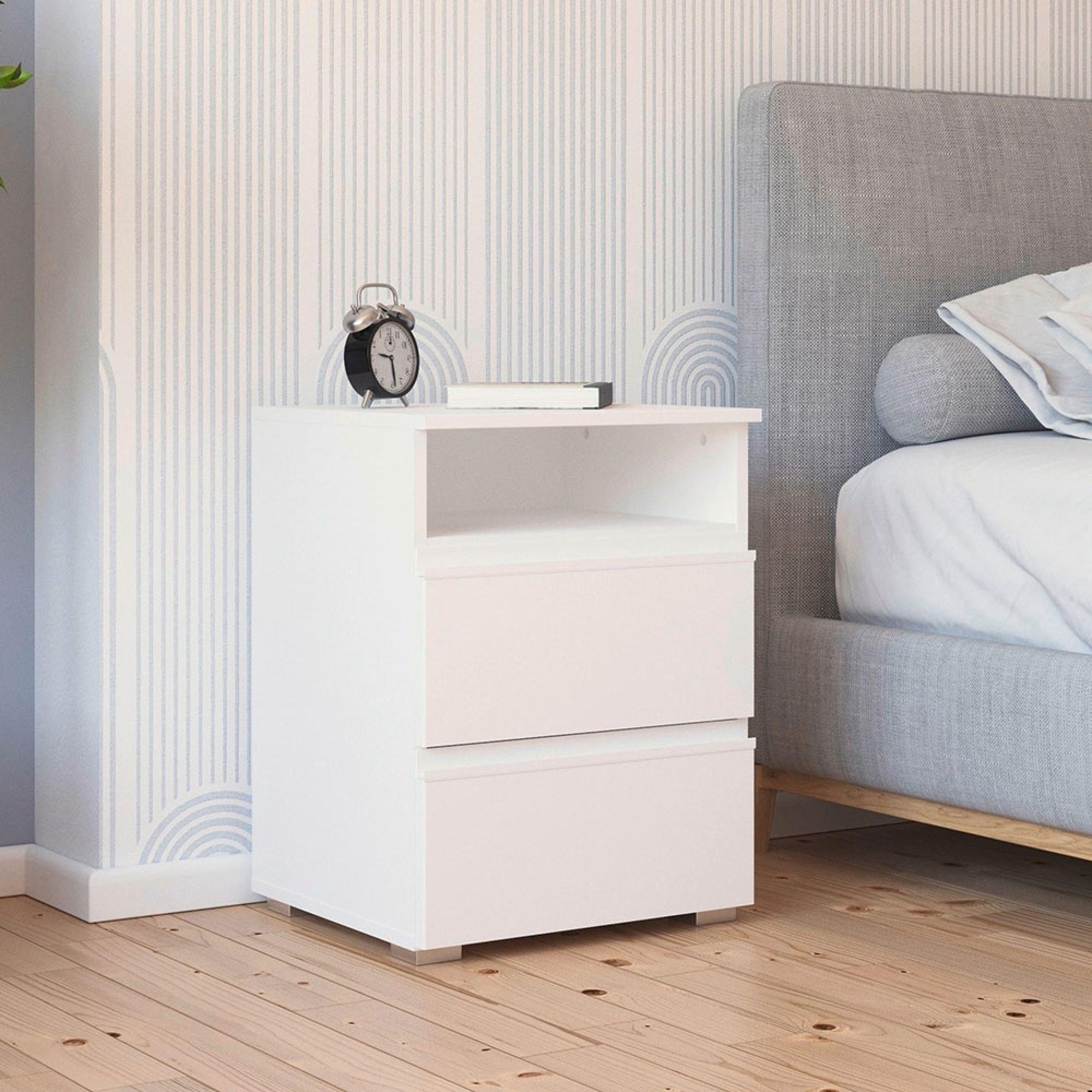 Joel Bedside Cabinet - 2 Drawer - Alpine White