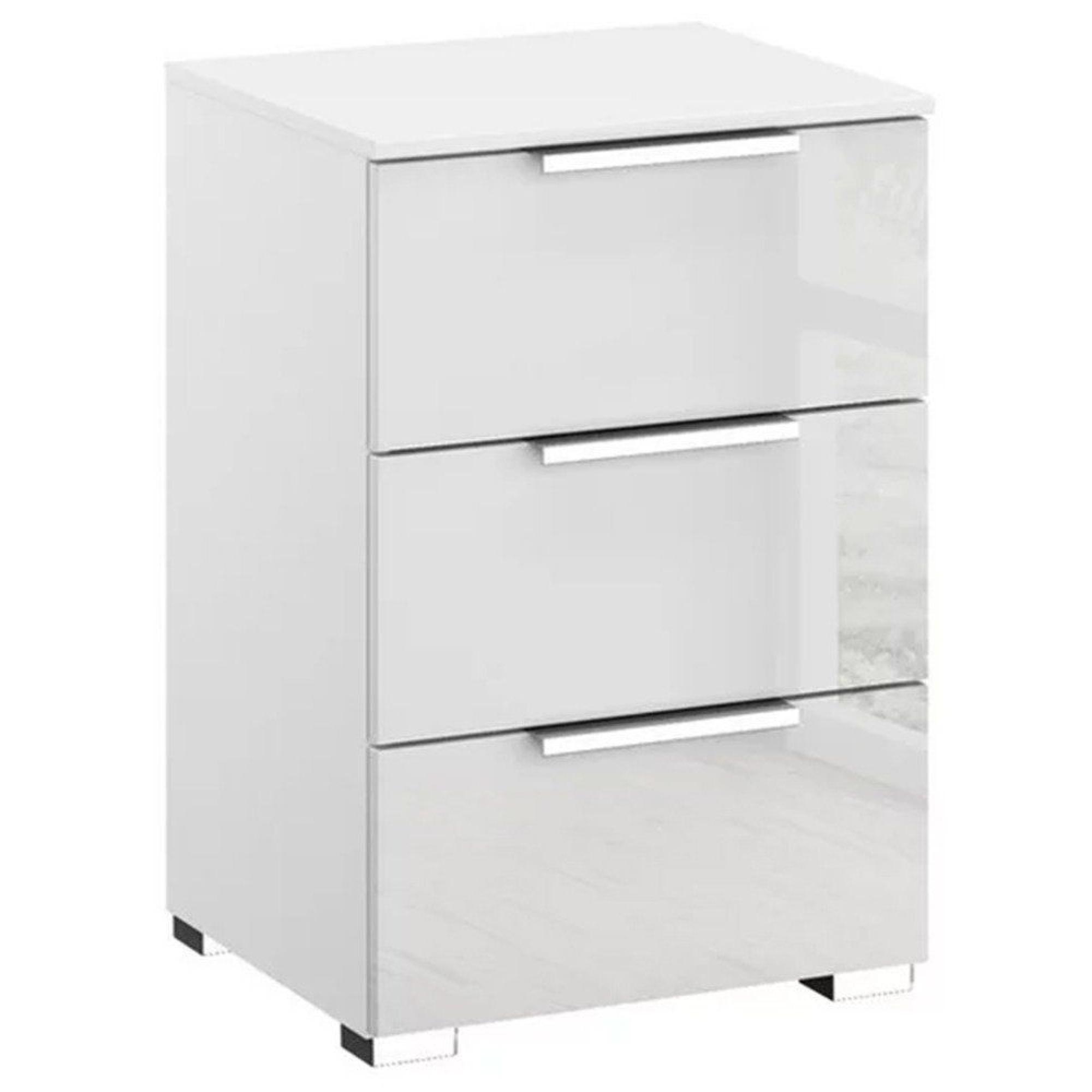 Miramar Bedside Cabinet - 3 Drawer - Alpine White & Crystal White Glass