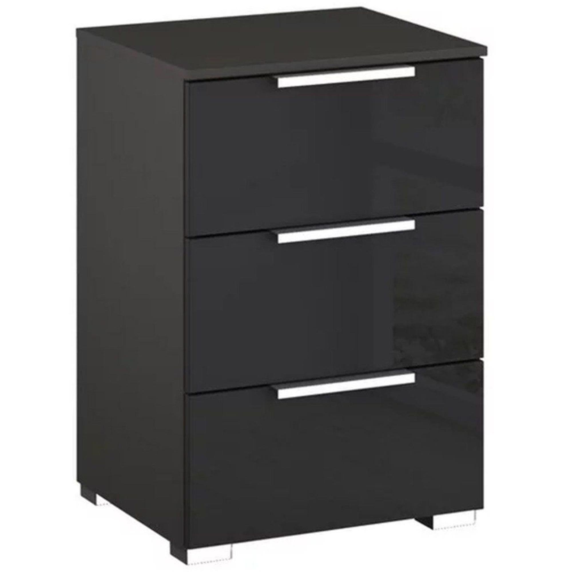 Miramar Bedside Cabinet - 3 Drawer - Graphite & Basalt Glass
